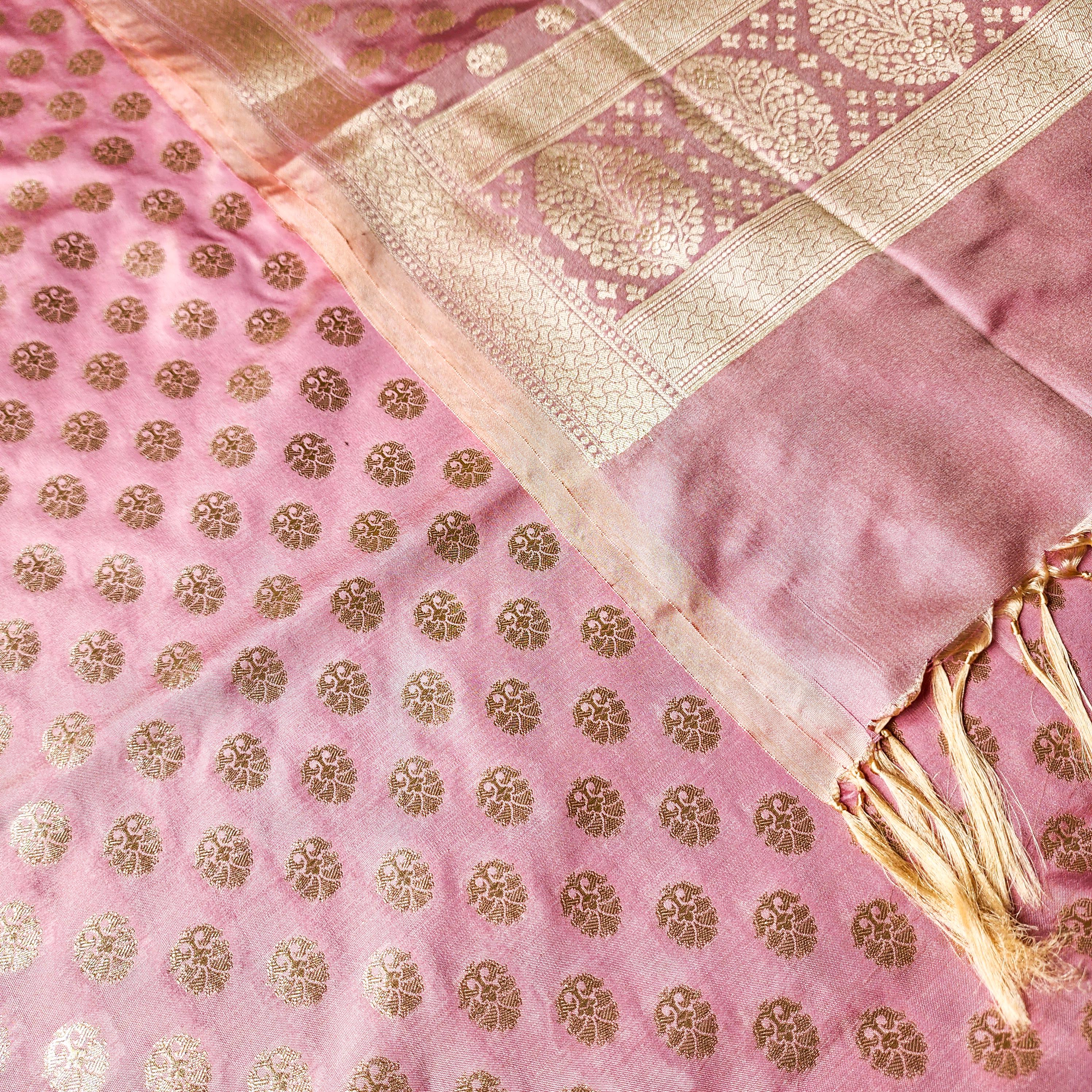 Baby Blush Pink Banarasi Dupatta Soft Gold Dots, Chic Minimal Festive Wear