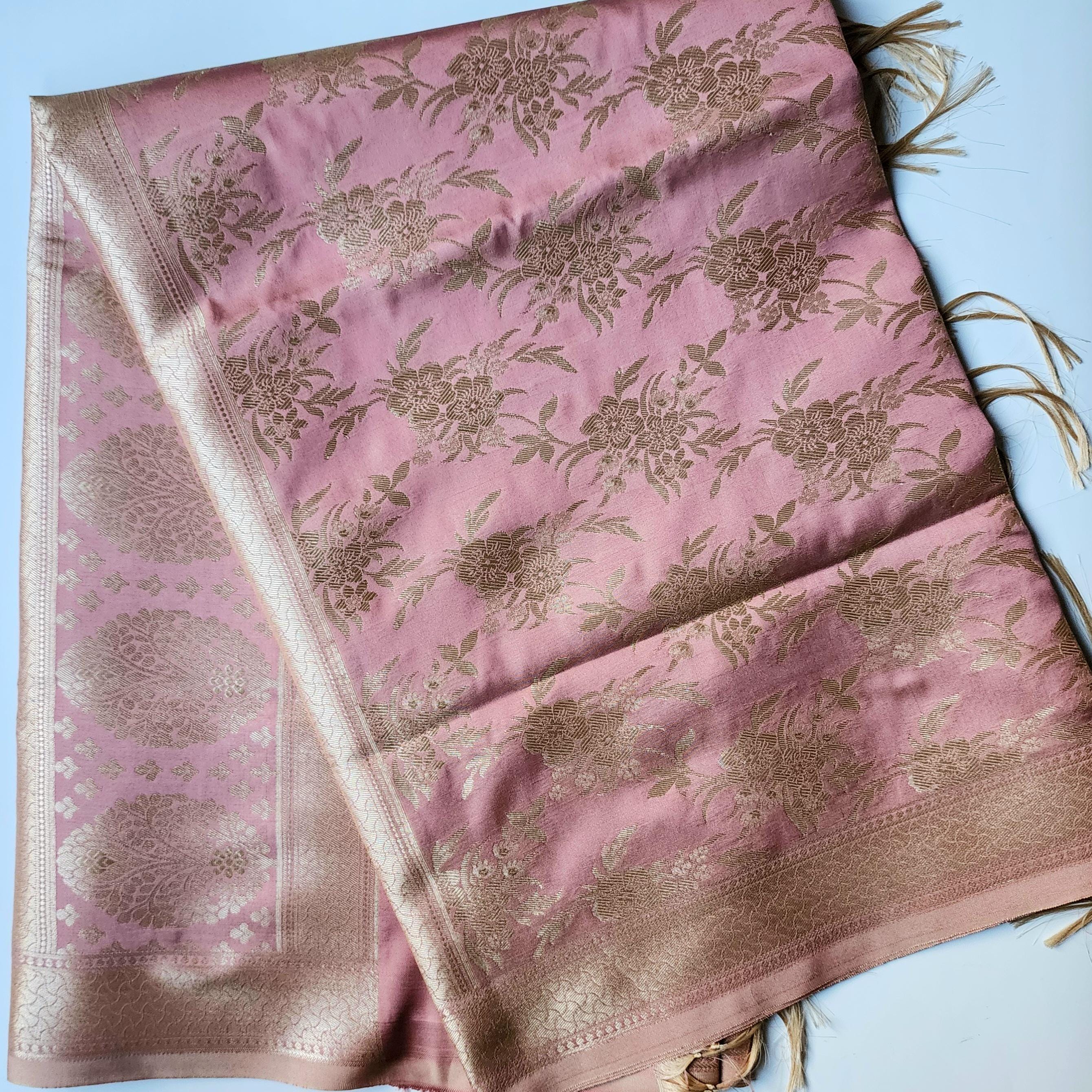 Blush Pink Banarasi Dupatta Delicate Floral Weave, Romantic & Refined