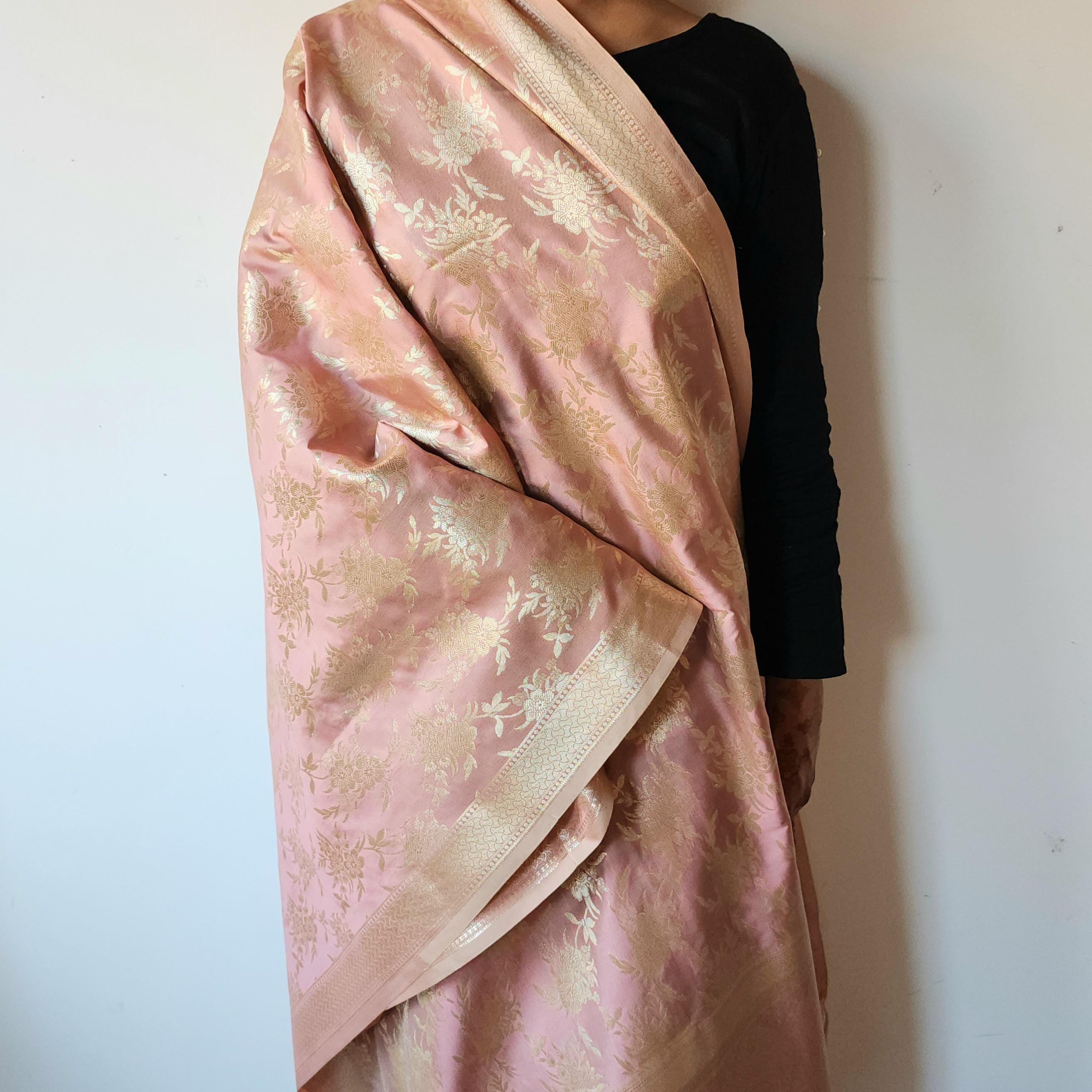 Blush Pink Banarasi Dupatta Delicate Floral Weave, Romantic & Refined