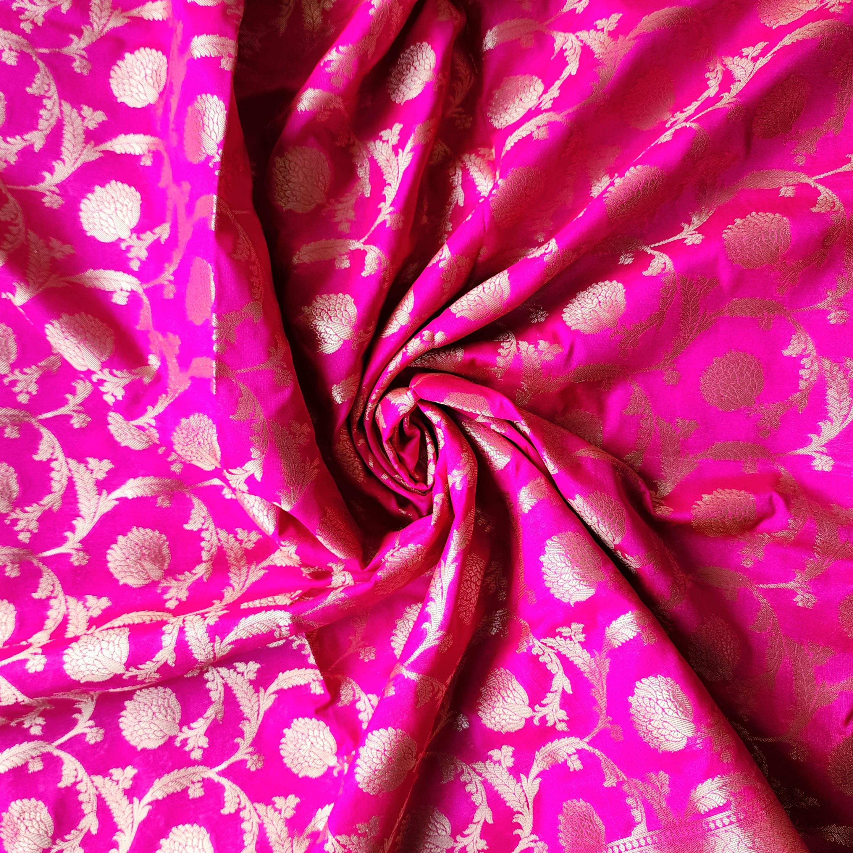 Charming Hot Pink Banarasi Dupatta Golden Motifs, Perfect for Weddings & Festivals