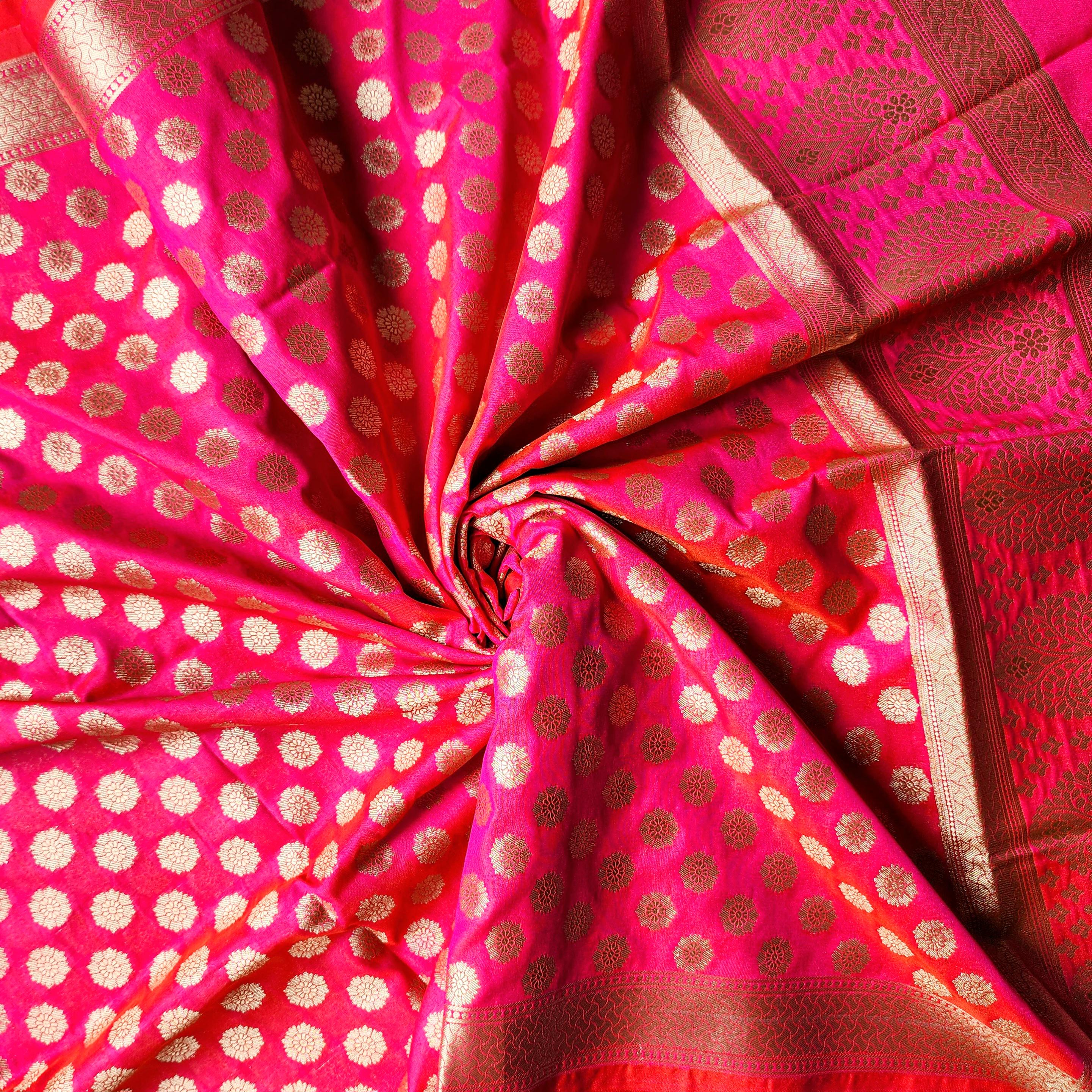 Coral Pink Banarasi Dupatta Zari Polka Design, Radiant & Festive