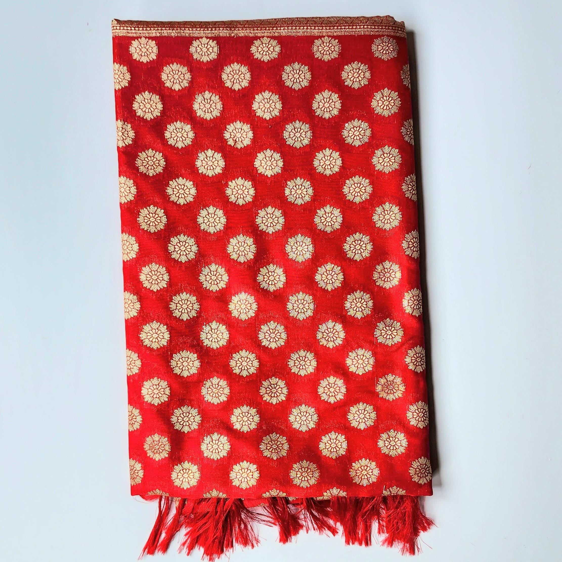 Crimson Red Banarasi Dupatta Gold Butti Work, Classic Bridal Elegance