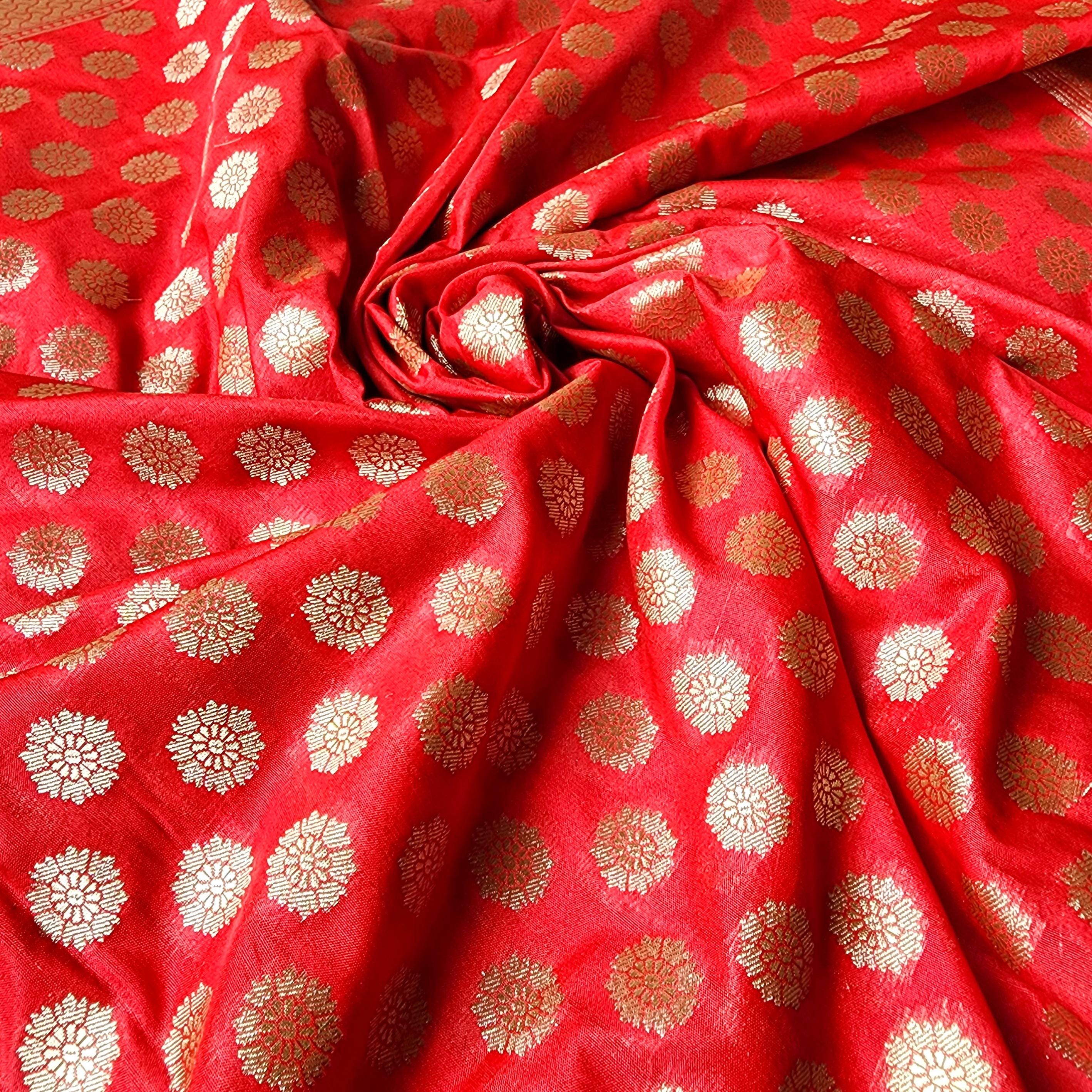 Crimson Red Banarasi Dupatta Gold Butti Work, Classic Bridal Elegance