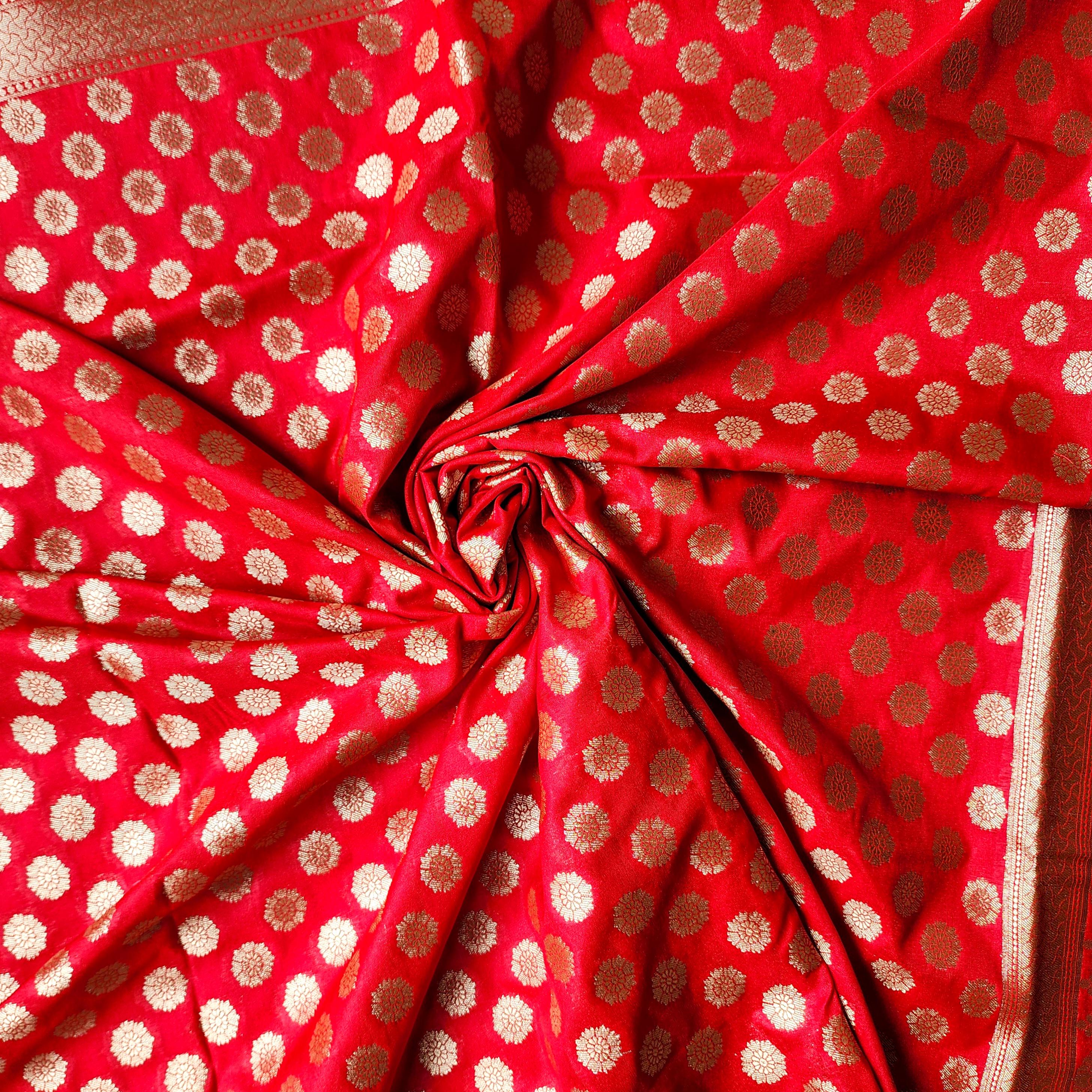 Crimson Red Banarasi Dupatta Gold Butti Work, Classic Bridal Elegance