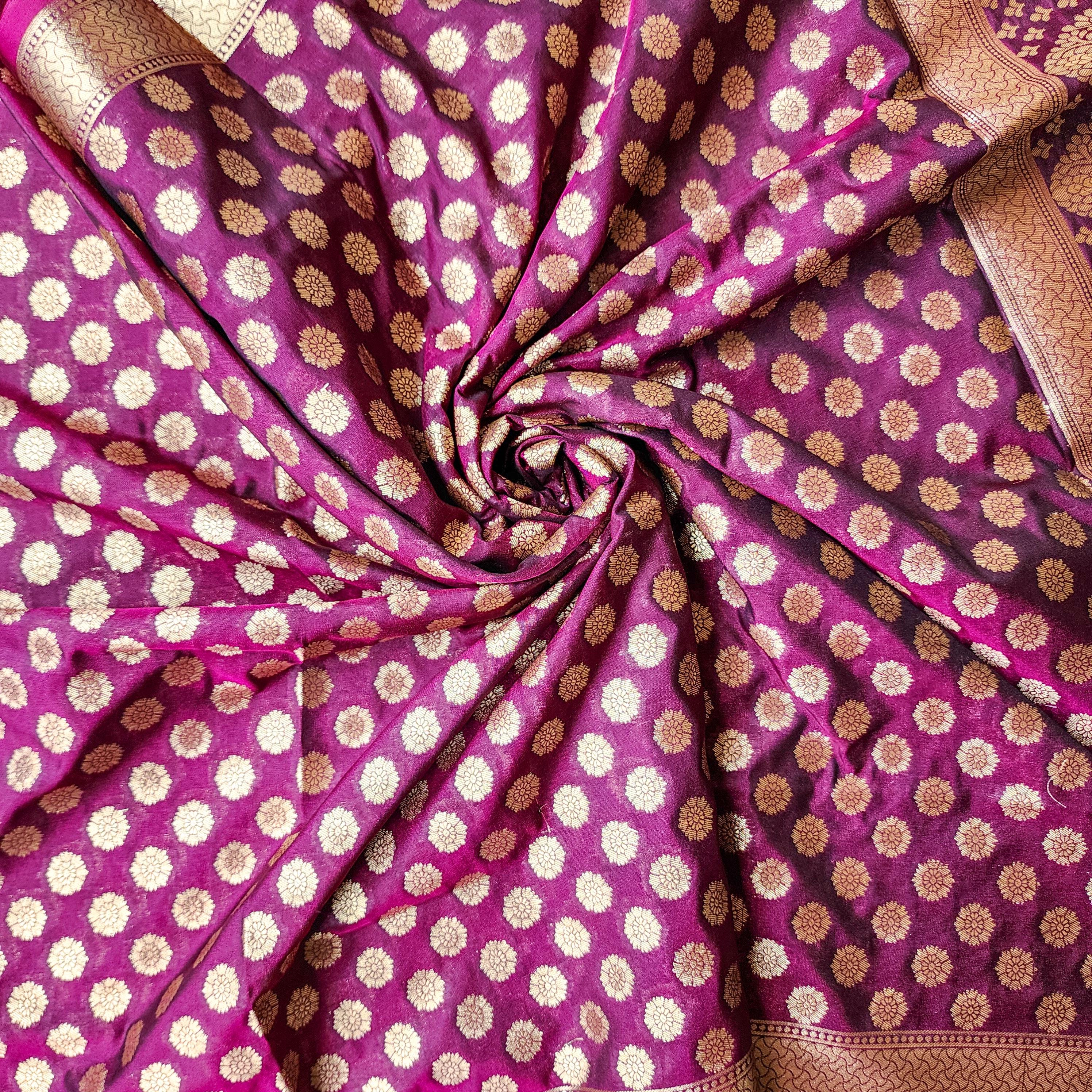 Deep Plum Banarasi Dupatta Golden Dots, Purple Royal Festive Glow