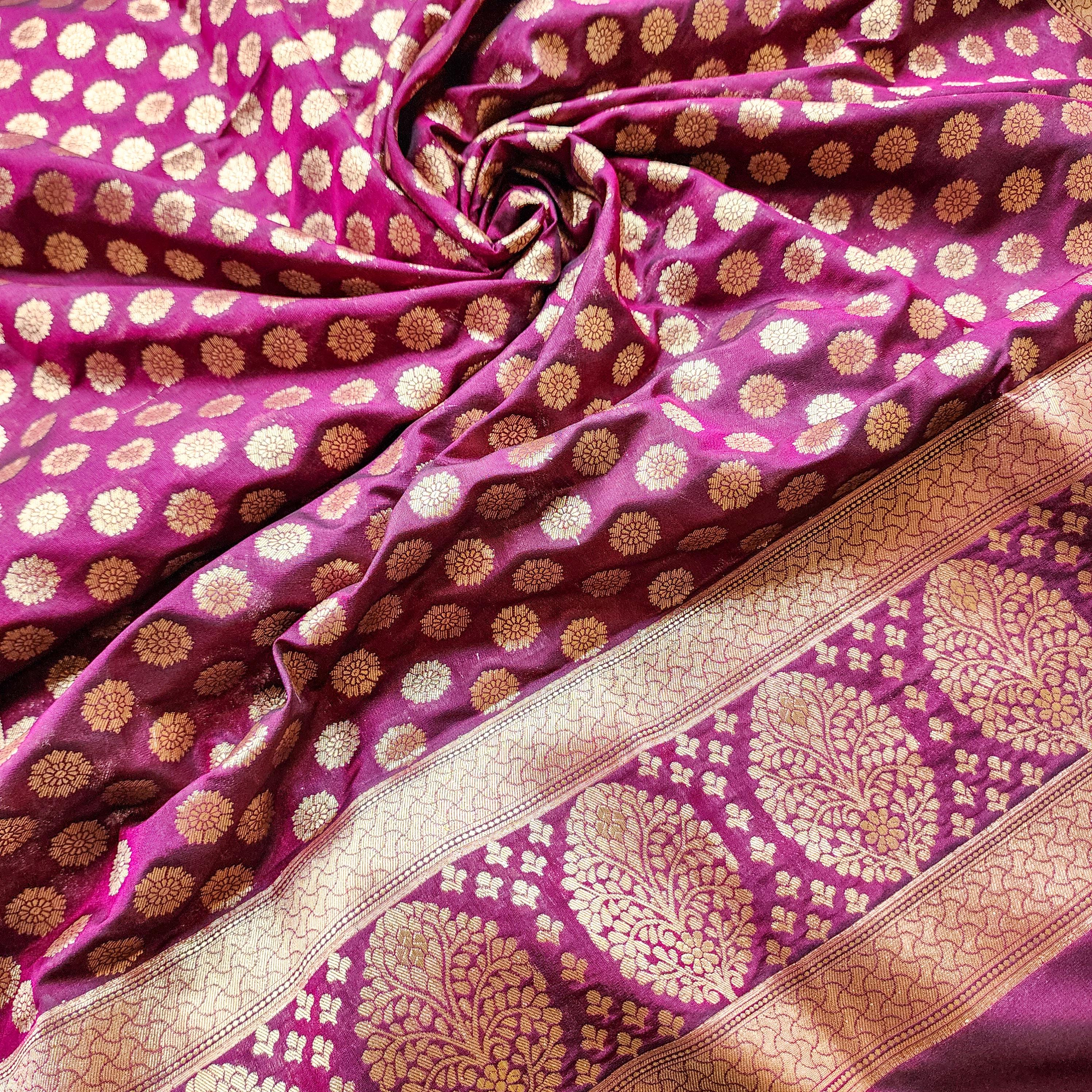 Deep Plum Banarasi Dupatta Golden Dots, Purple Royal Festive Glow