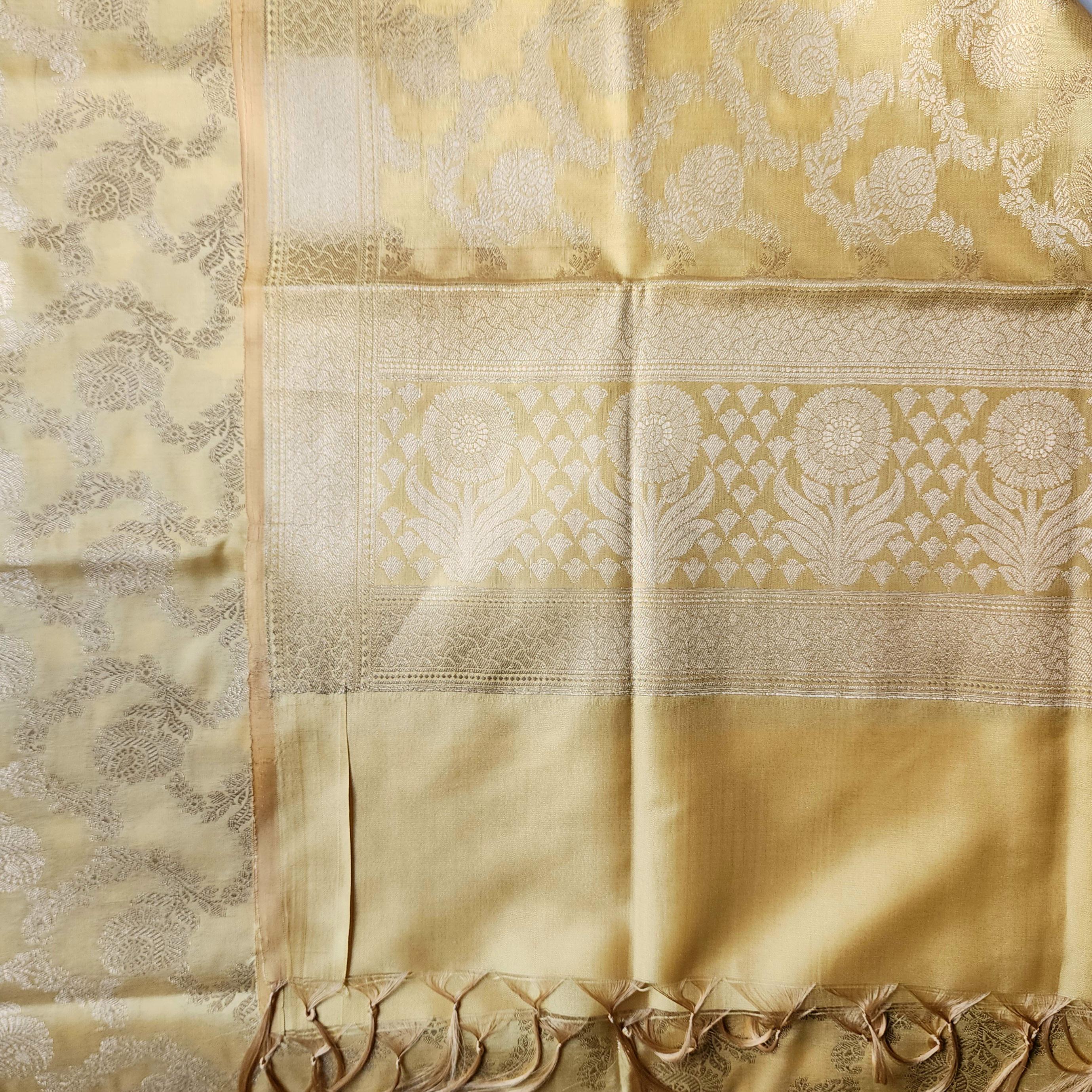 Delicate Butter Yellow Banarasi Dupatta Soft Gold Detailing, Light & Elegant