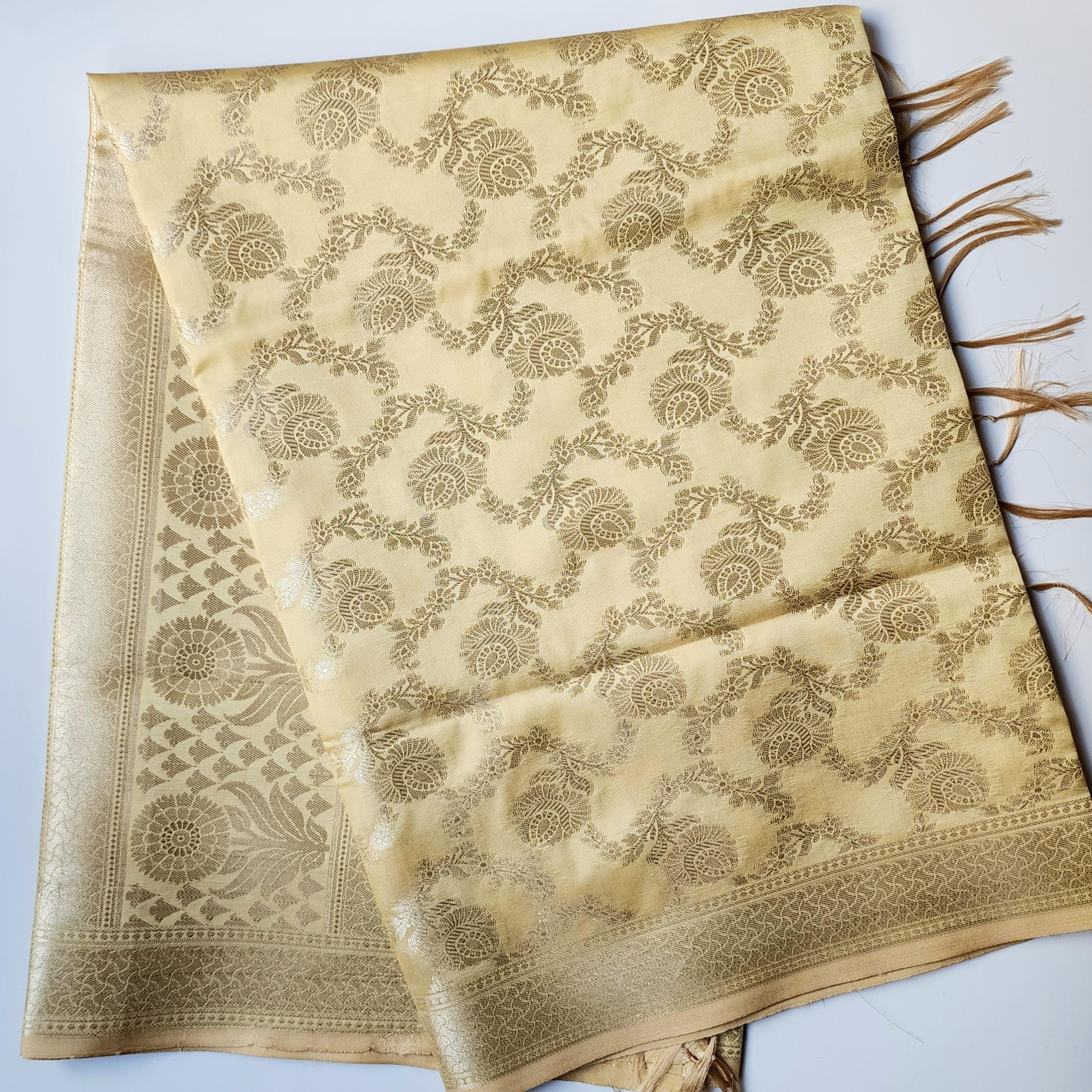 Delicate Butter Yellow Banarasi Dupatta Soft Gold Detailing, Light & Elegant