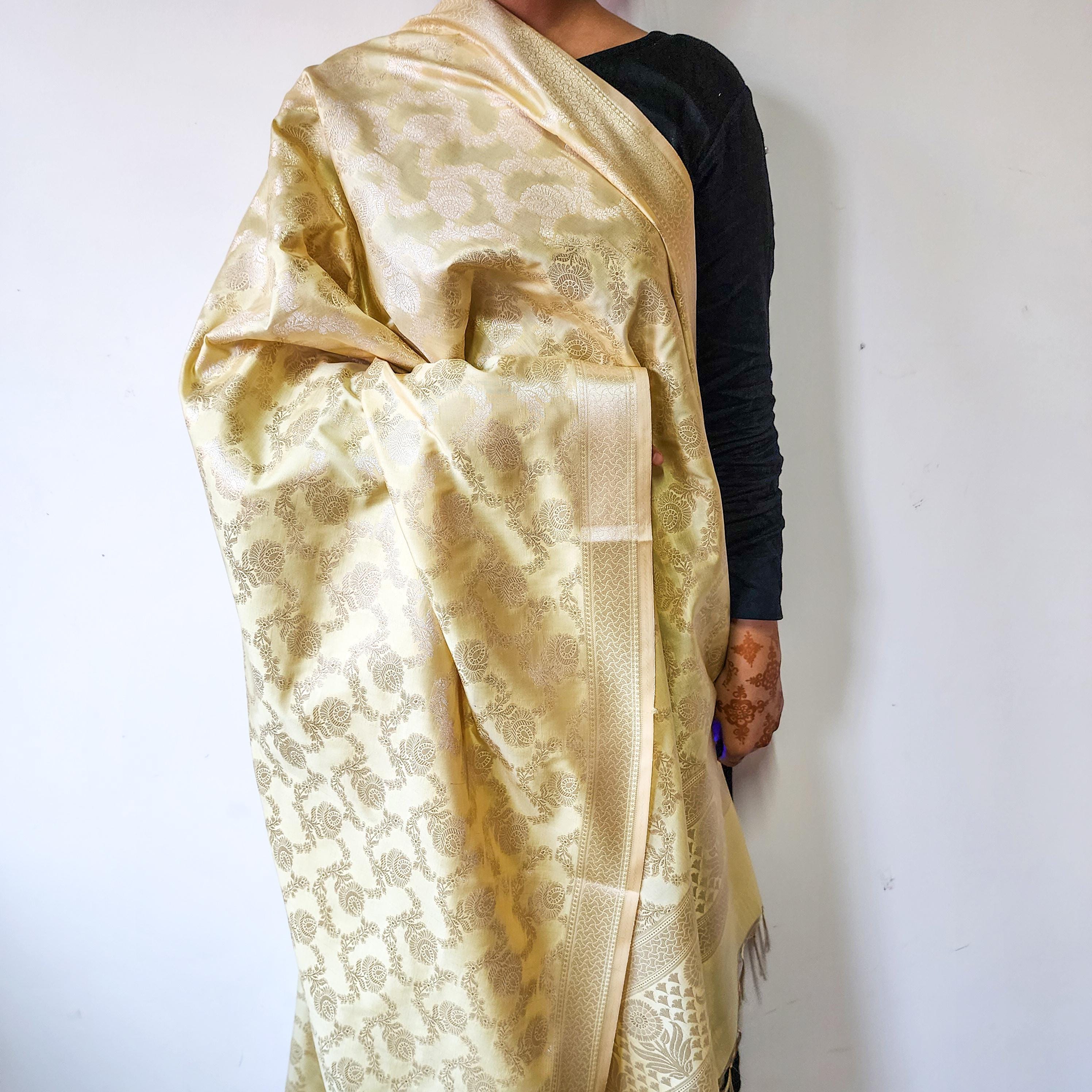 Delicate Butter Yellow Banarasi Dupatta Soft Gold Detailing, Light & Elegant