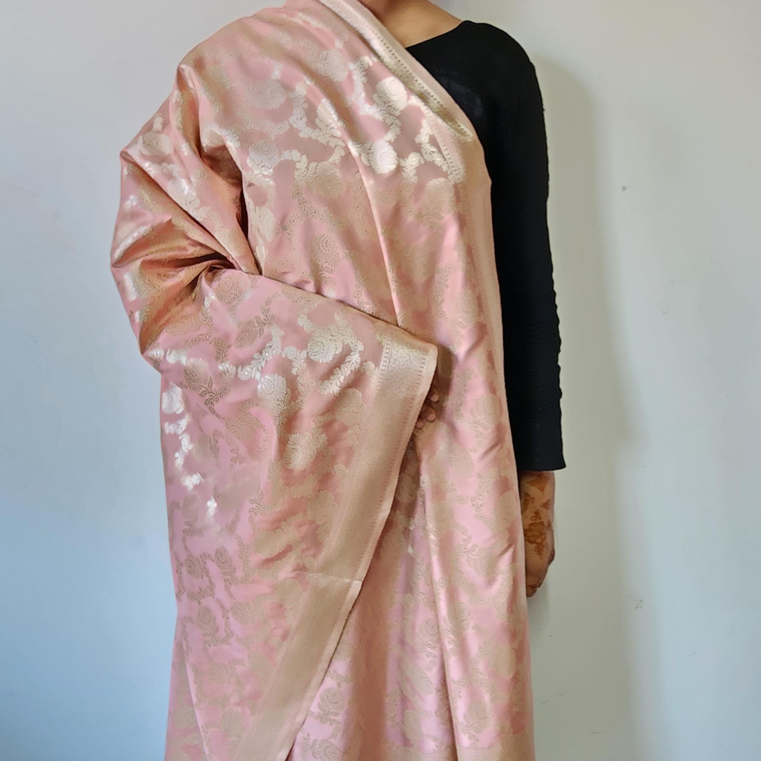 Dusty Rose Banarasi Dupatta Classic Zari Weave, Peach Pink Elegance