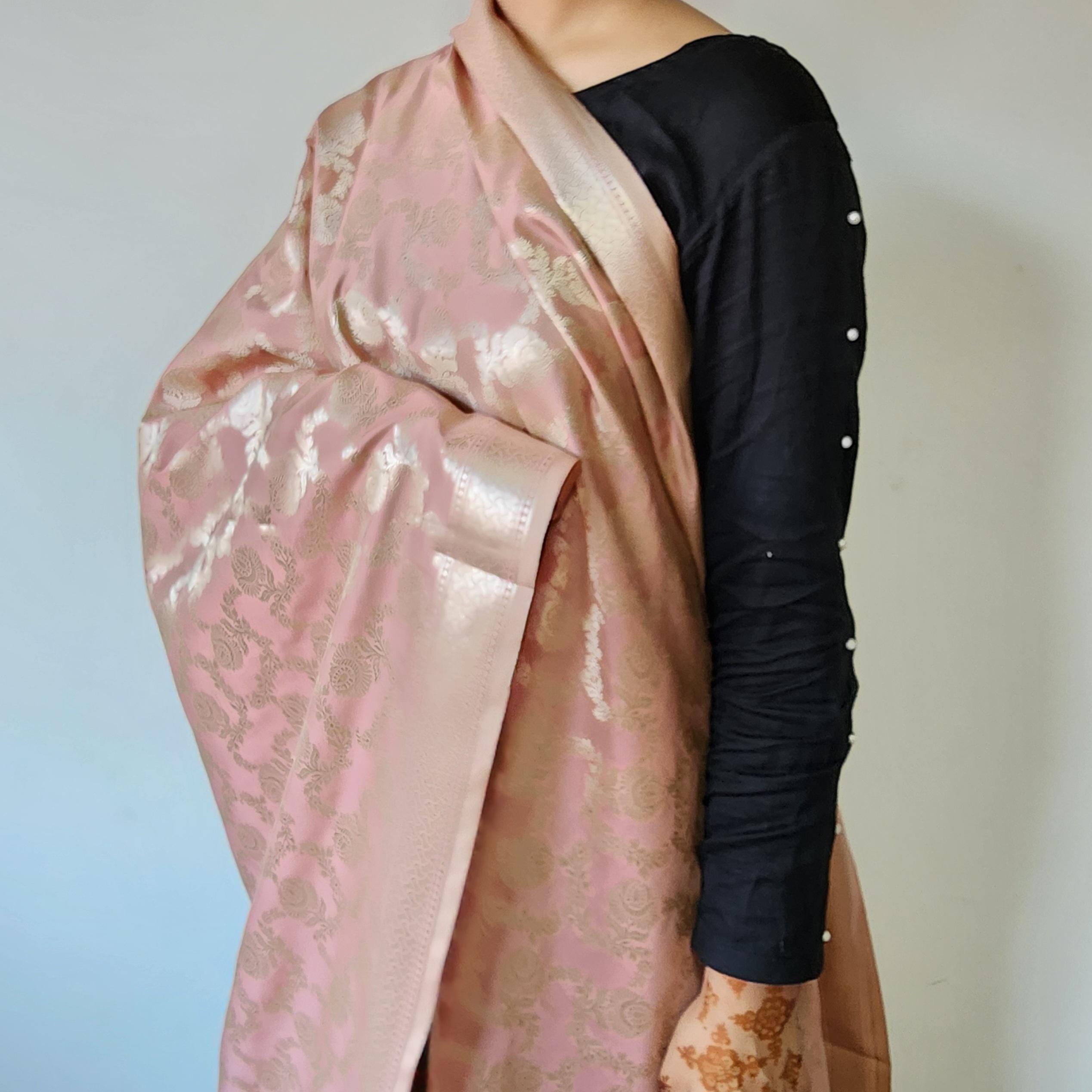 Dusty Rose Banarasi Dupatta Classic Zari Weave, Peach Pink Elegance
