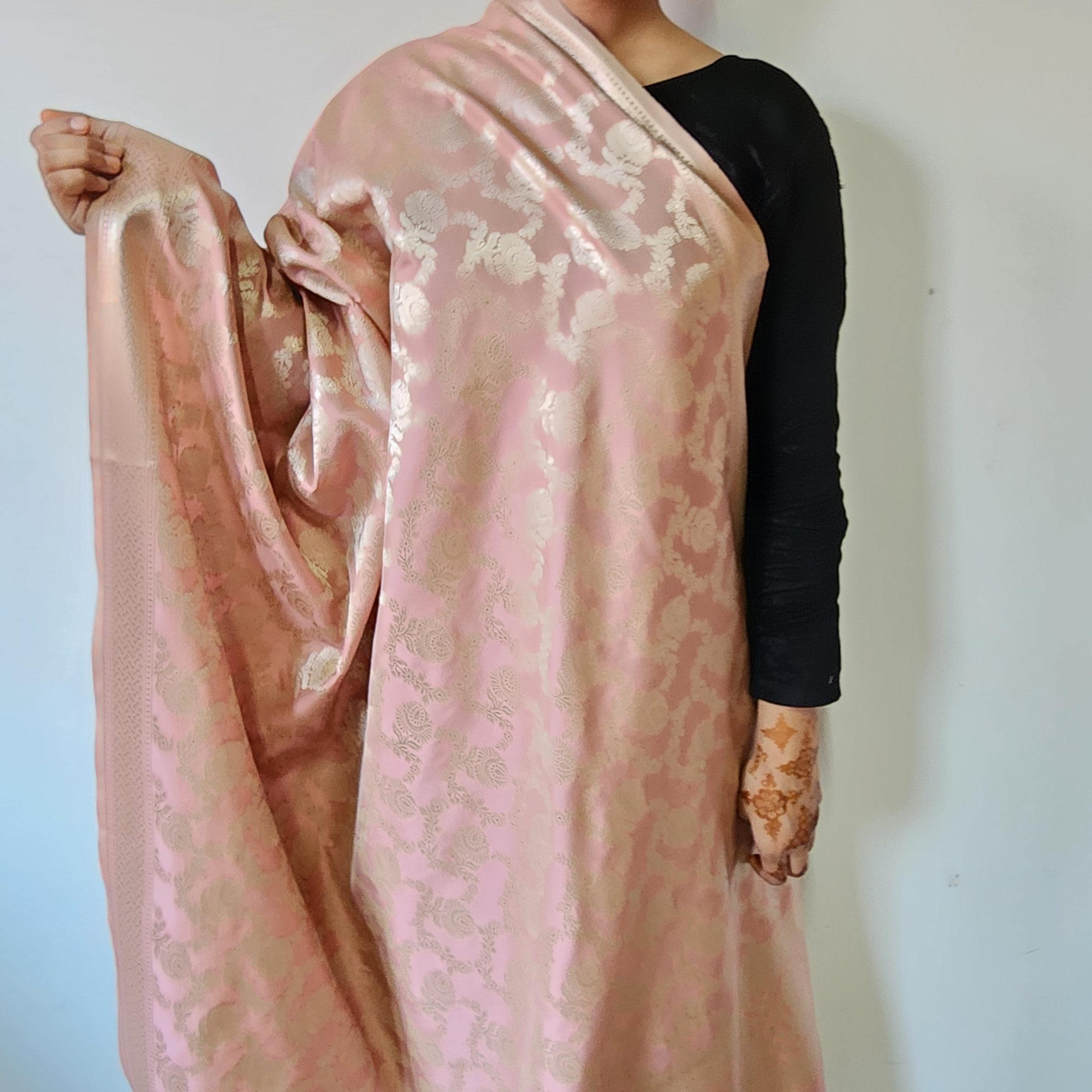 Dusty Rose Banarasi Dupatta Classic Zari Weave, Peach Pink Elegance