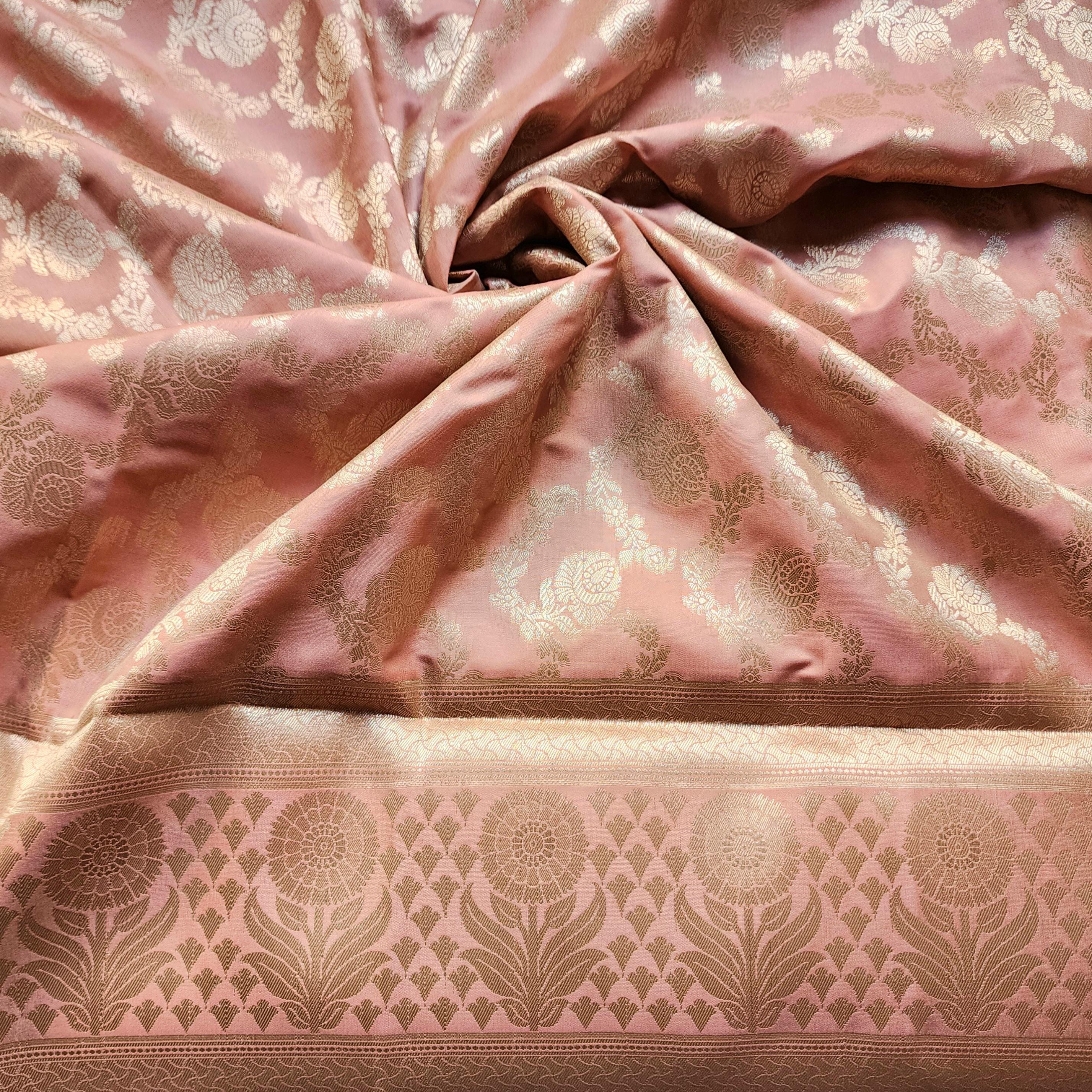 Dusty Rose Banarasi Dupatta Classic Zari Weave, Peach Pink Elegance