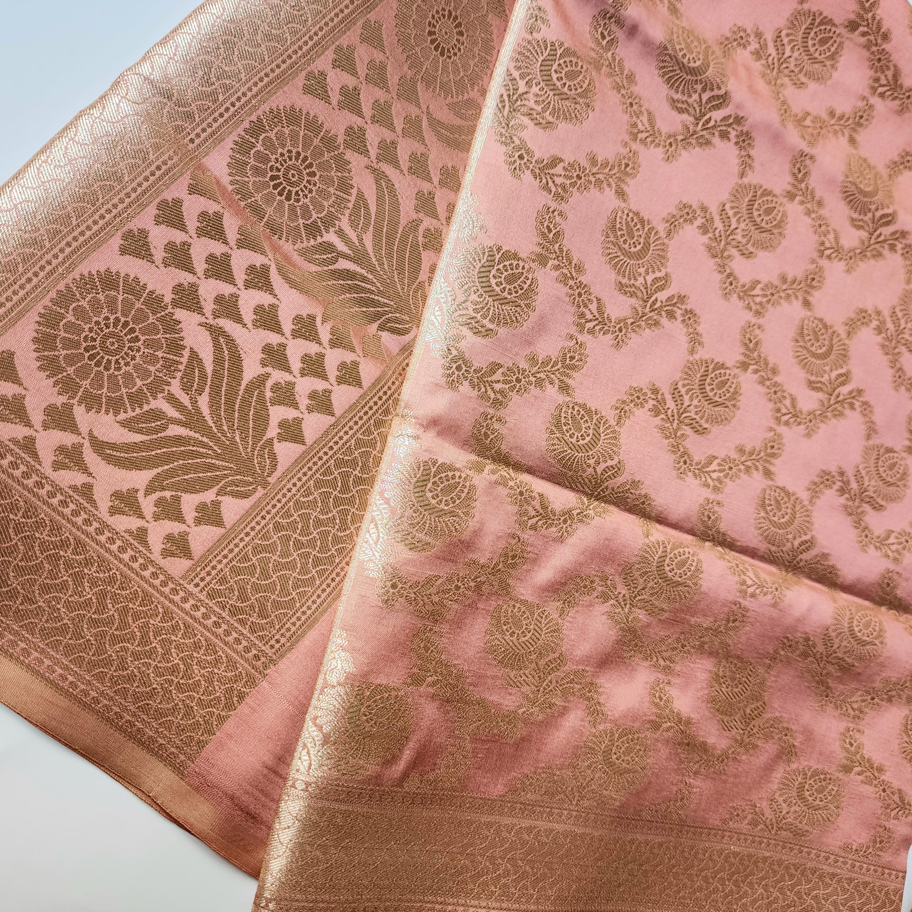 Dusty Rose Banarasi Dupatta Classic Zari Weave, Peach Pink Elegance