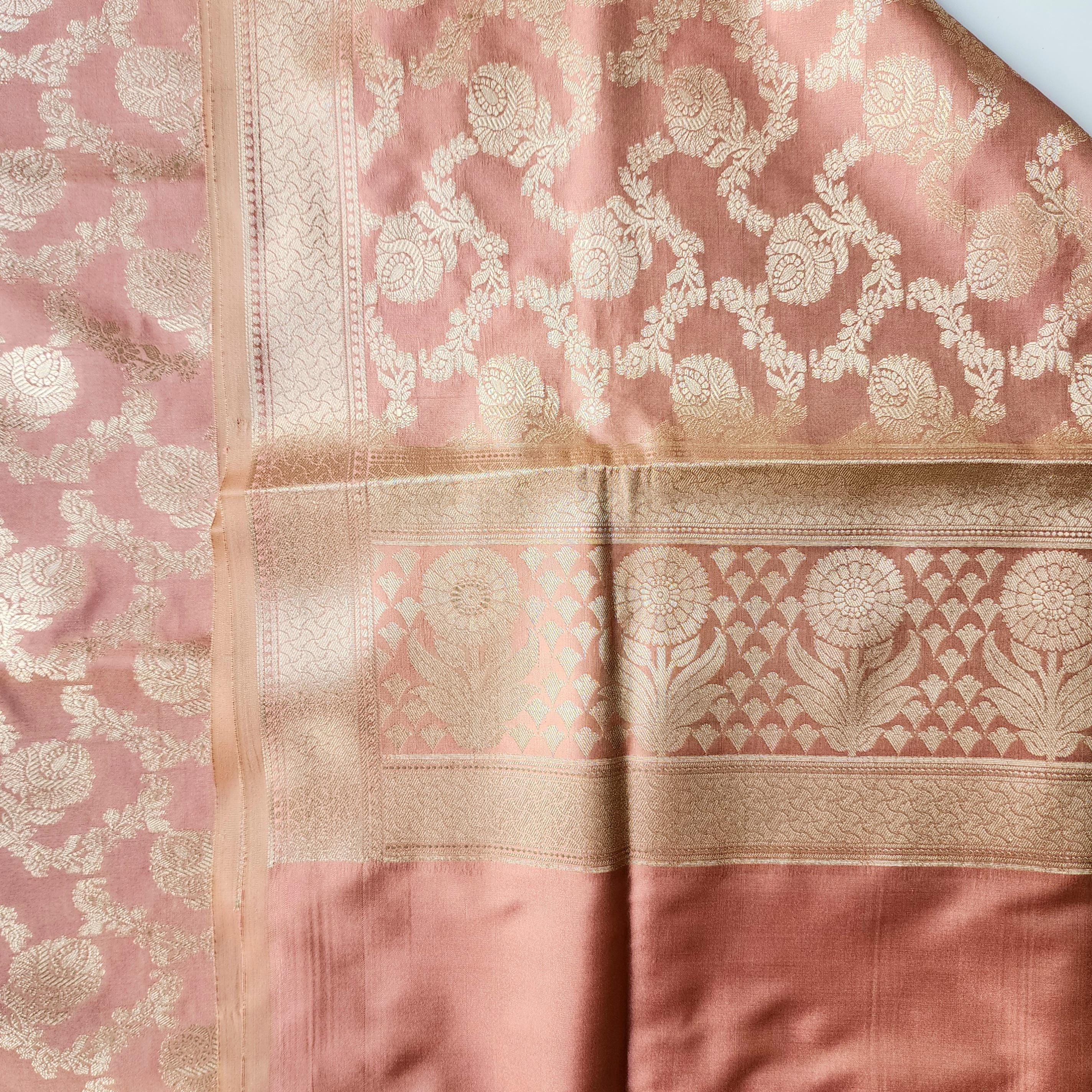 Dusty Rose Banarasi Dupatta Classic Zari Weave, Peach Pink Elegance