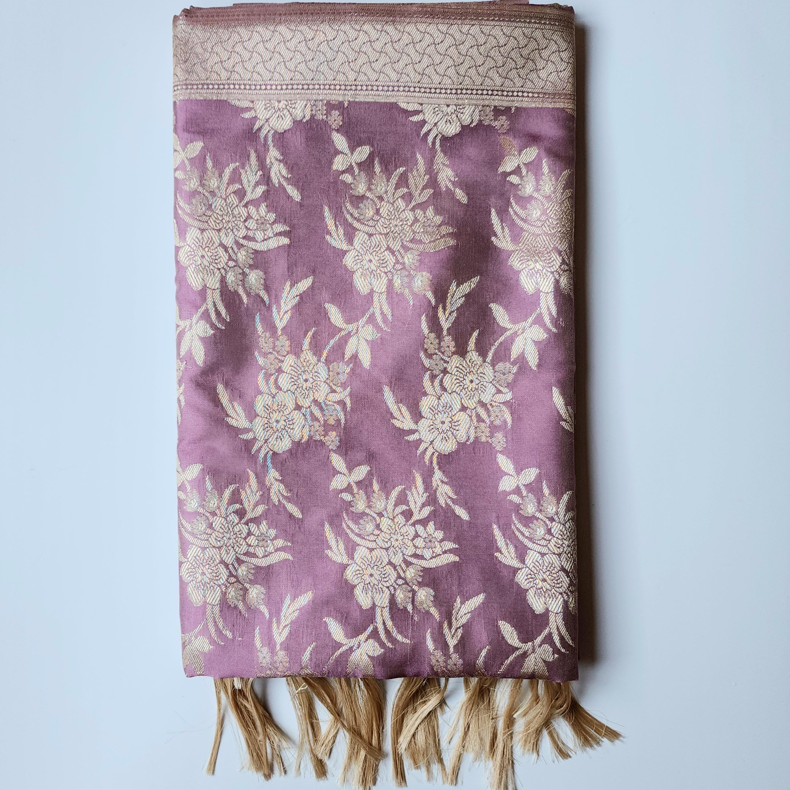 Dusty Rose Pink Banarasi Dupatta Floral Gold Motifs, Subtle Vintage Appeal