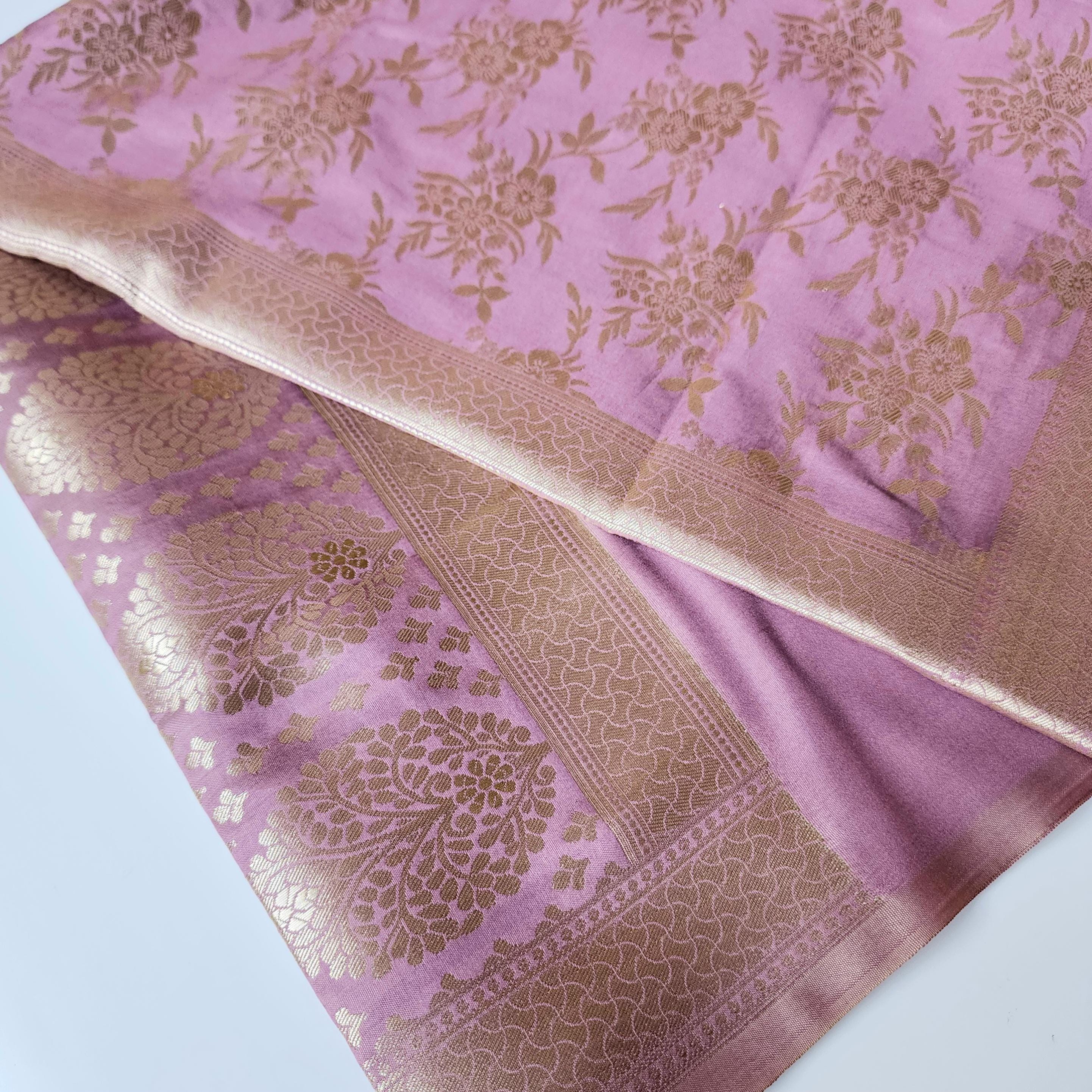 Dusty Rose Pink Banarasi Dupatta Floral Gold Motifs, Subtle Vintage Appeal