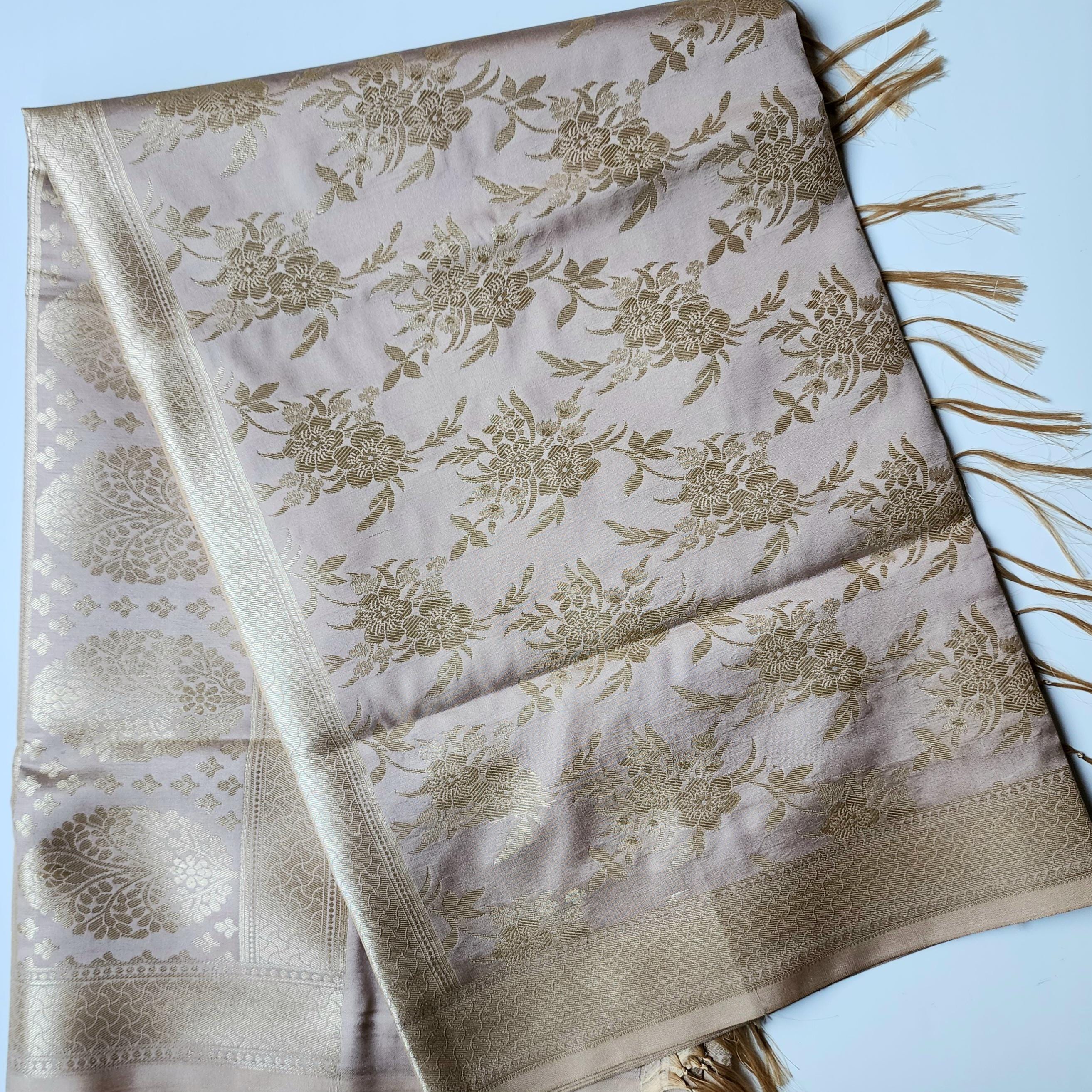 Elegant Beige Banarasi Dupatta - Floral Brocade Zari