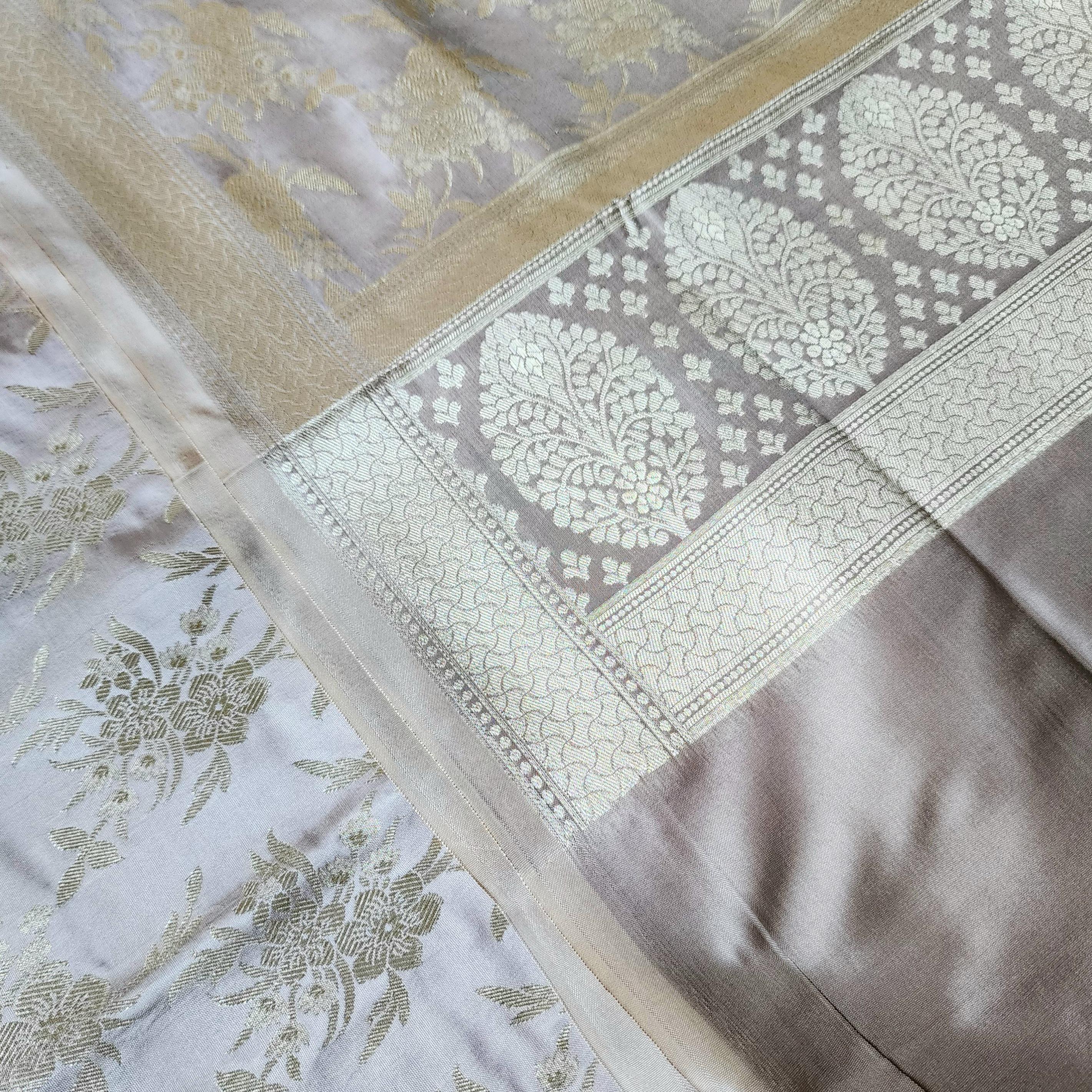 Elegant Beige Banarasi Dupatta - Floral Brocade Zari