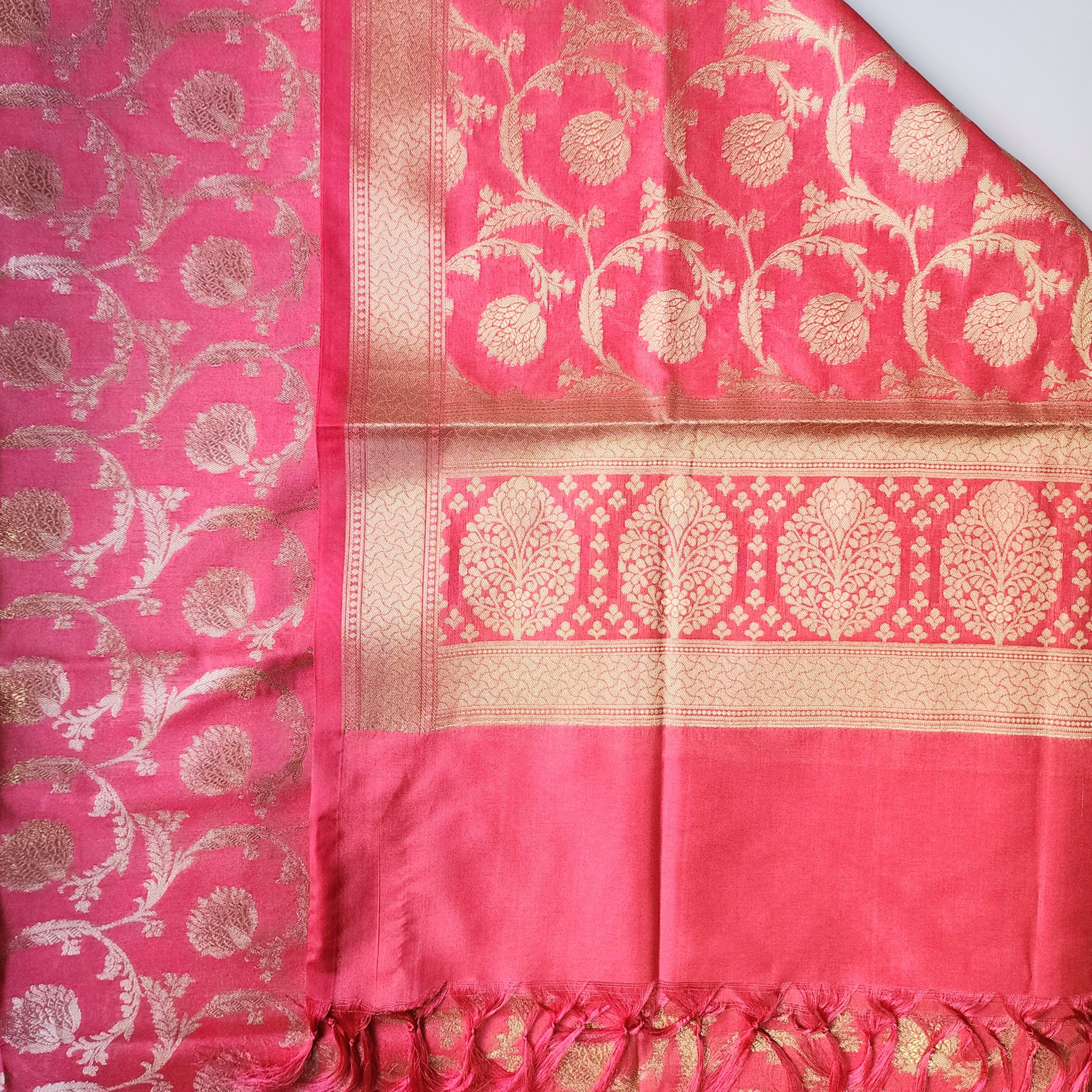 Graceful Rose Pink Banarasi Dupatta Soft Golden Weave, Subtle & Feminine Charm