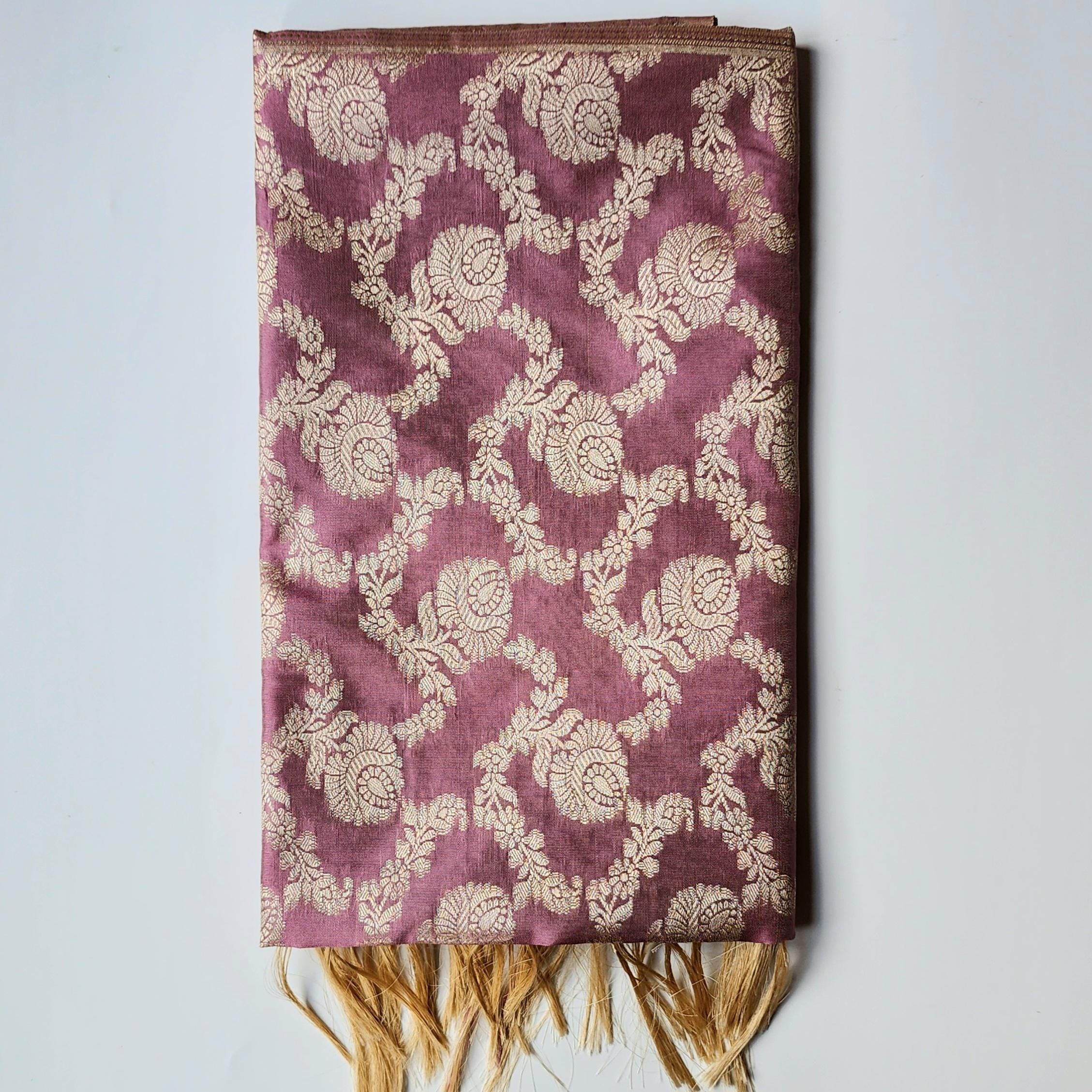 Lavender Pink Banarasi Dupatta Golden Floral Brocade, Subtle Royal Touch