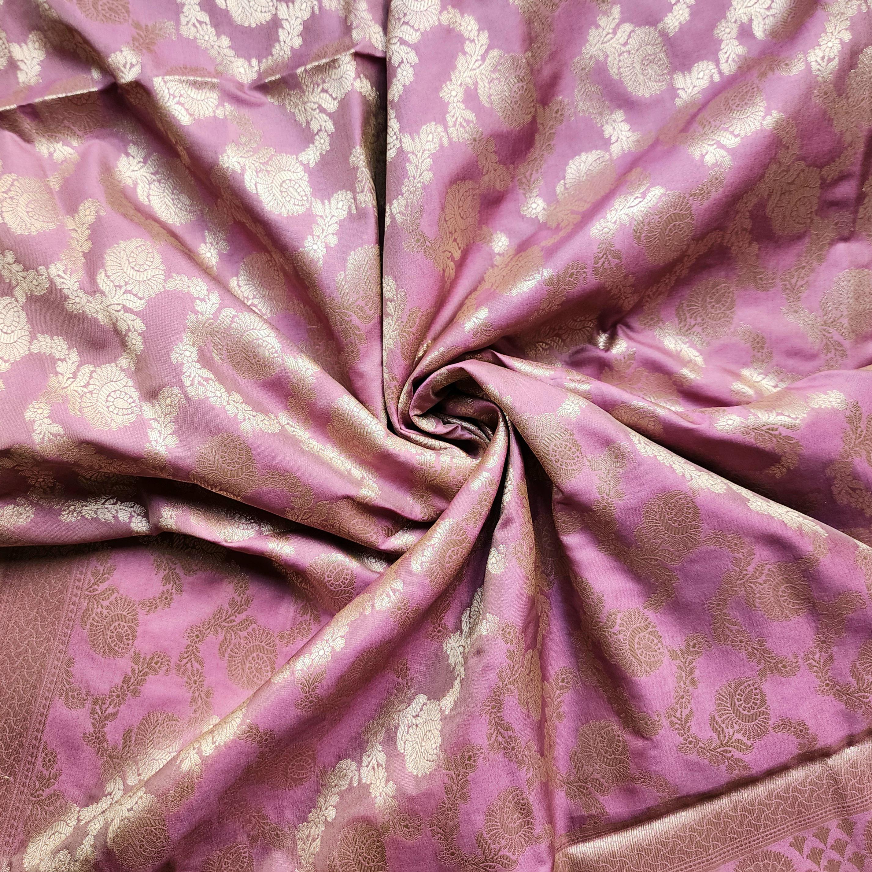 Lavender Pink Banarasi Dupatta Golden Floral Brocade, Subtle Royal Touch