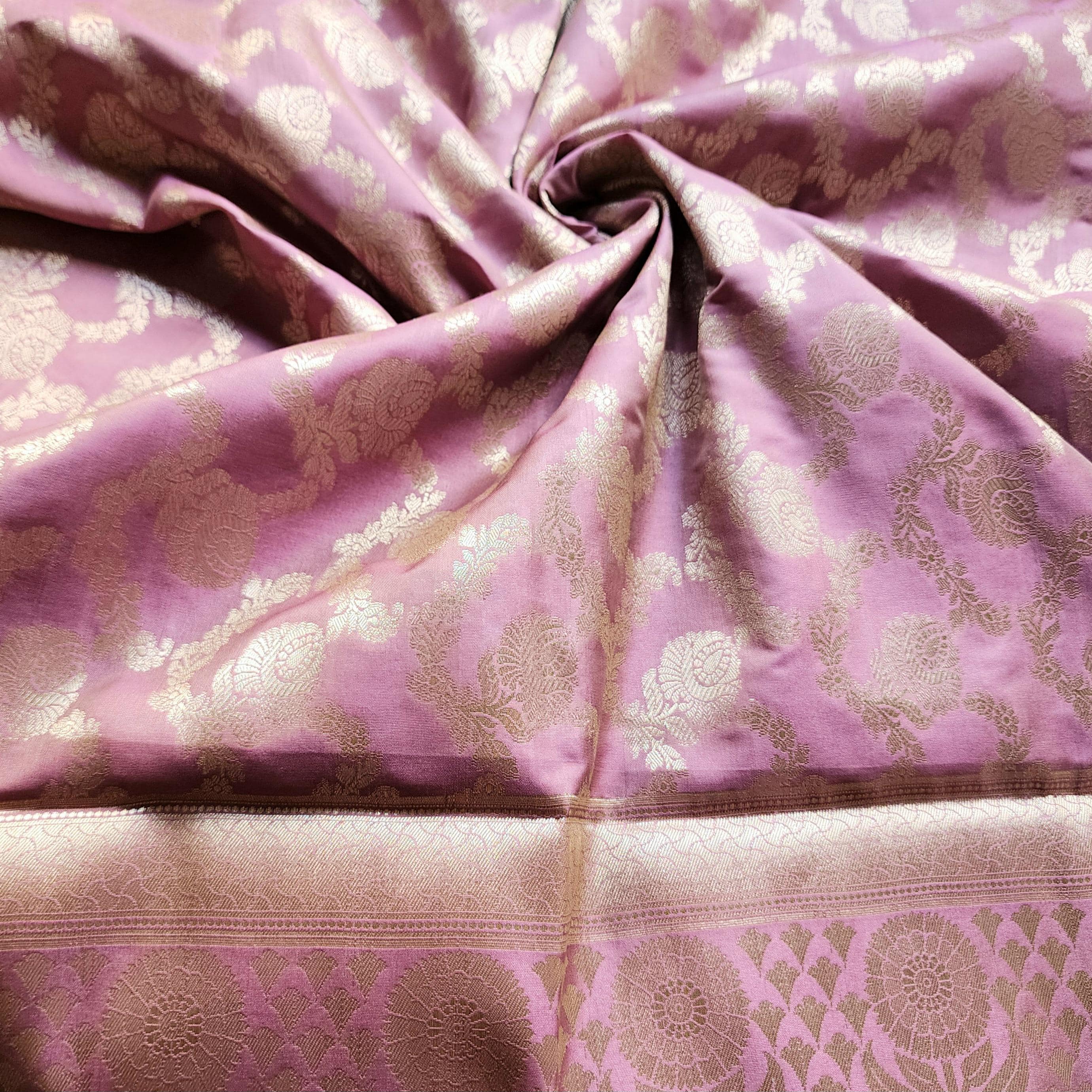Lavender Pink Banarasi Dupatta Golden Floral Brocade, Subtle Royal Touch