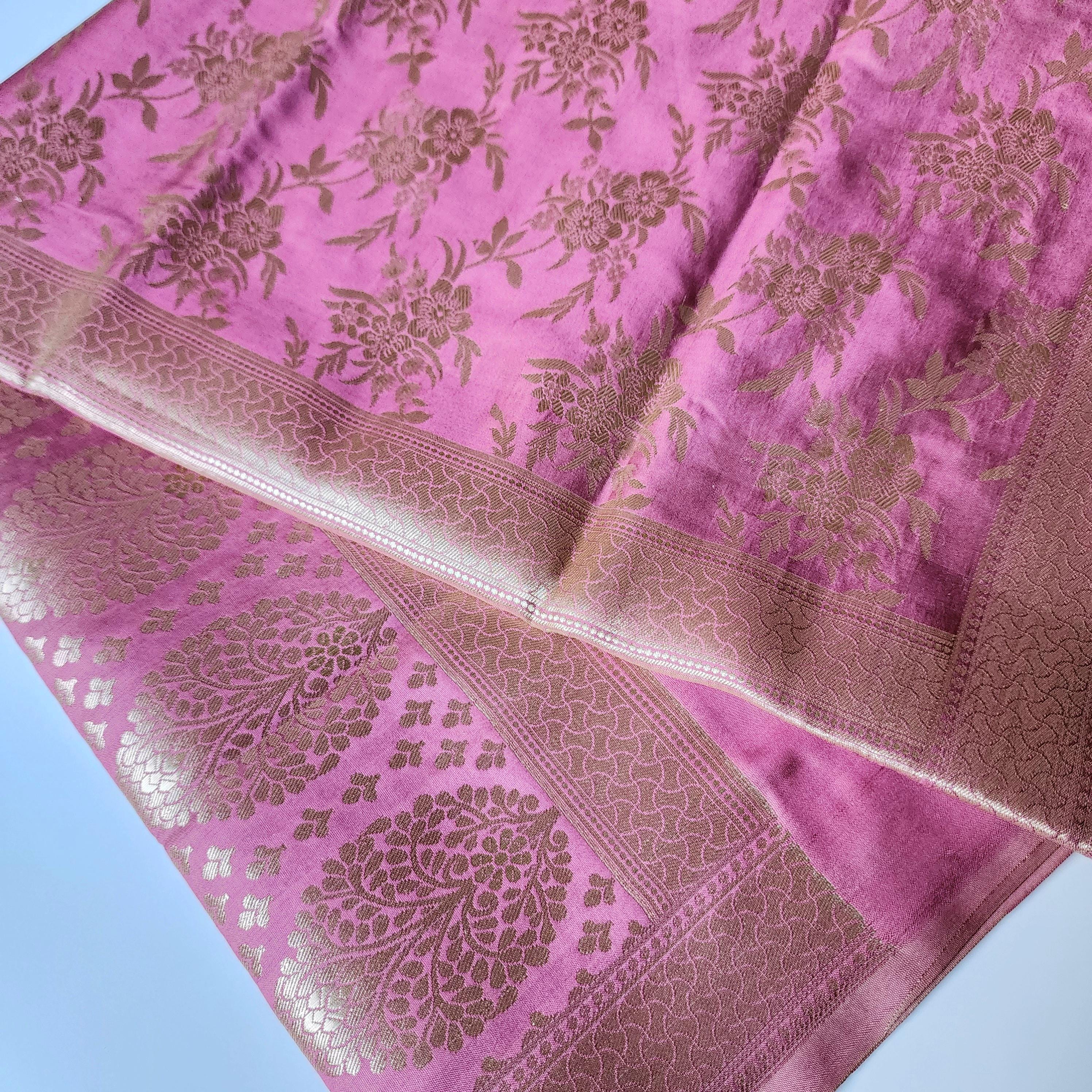Lavender Pink Mist Banarasi Dupatta Golden Bloom Design, Gentle Sophistication