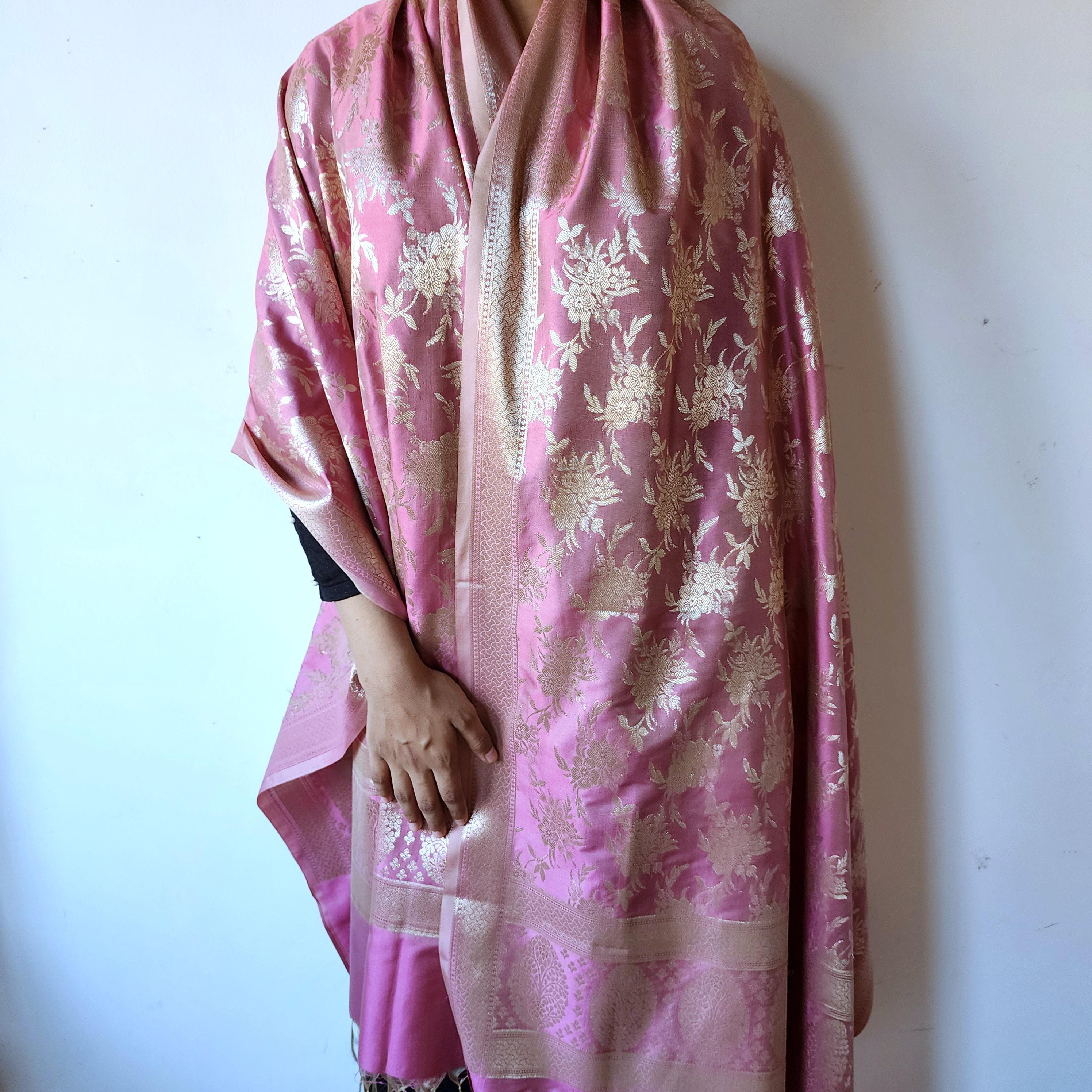 Lavender Pink Mist Banarasi Dupatta Golden Bloom Design, Gentle Sophistication