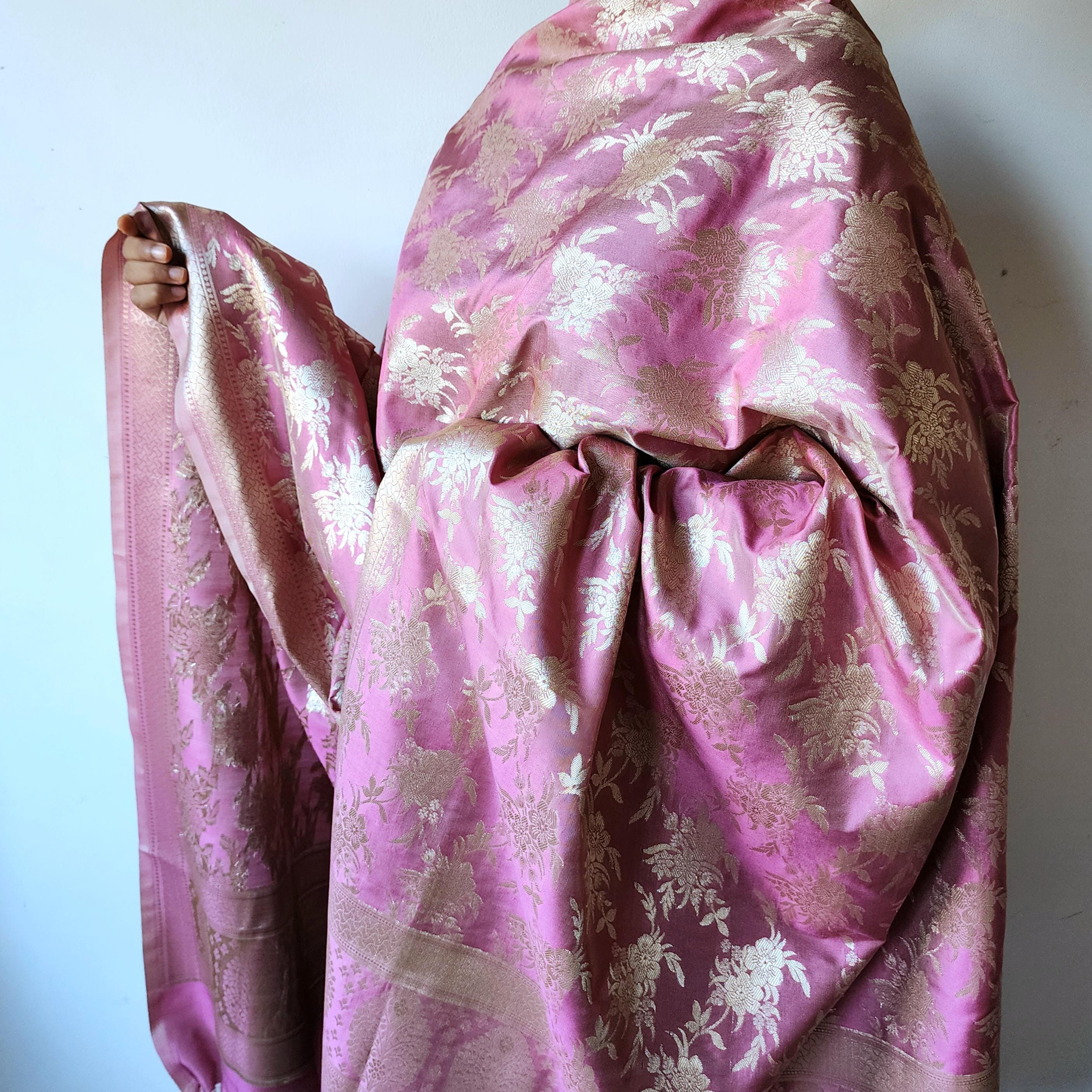 Lavender Pink Mist Banarasi Dupatta Golden Bloom Design, Gentle Sophistication