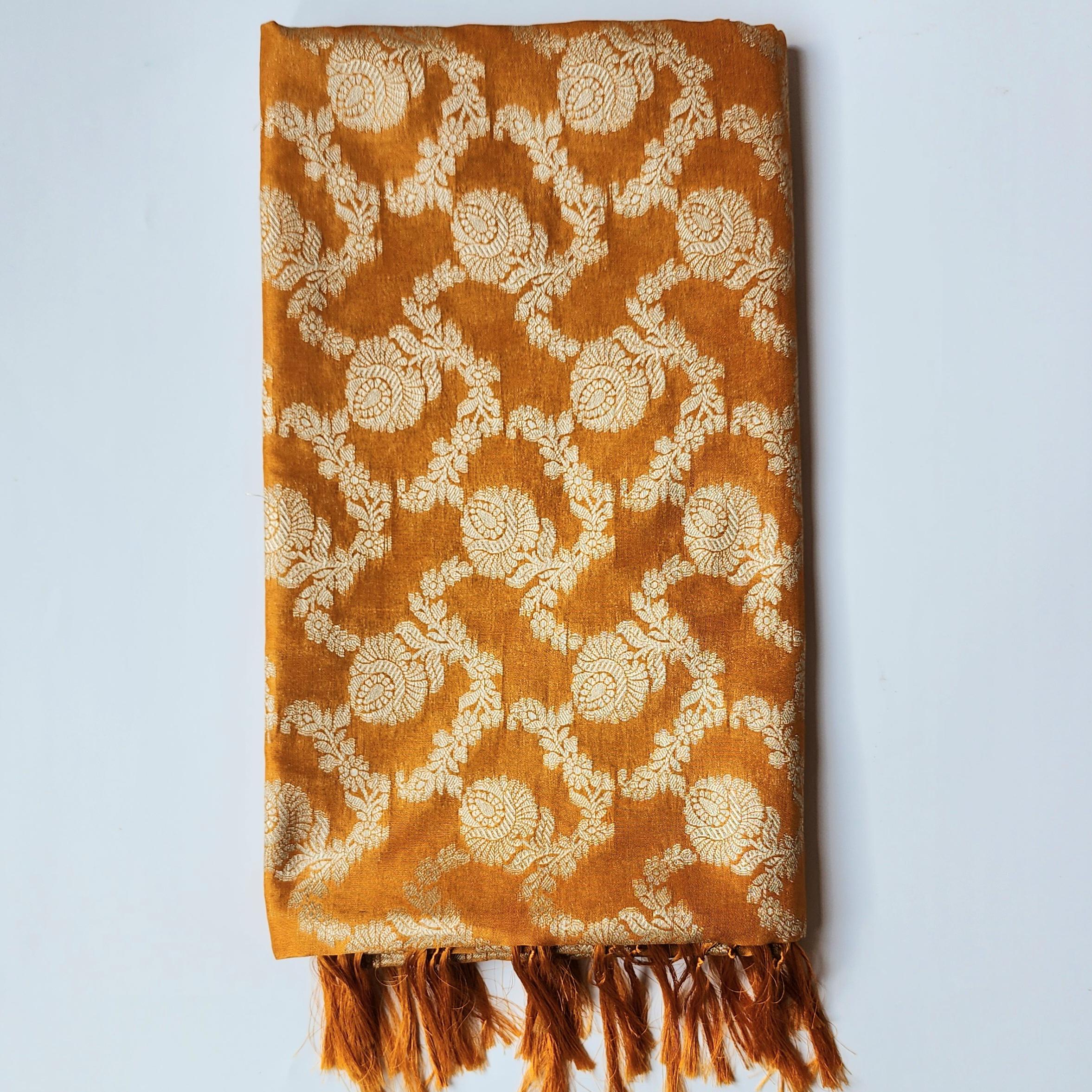 Mustard Yellow Floral Jaal Dupatta with Mughal-Inspired Zari Border