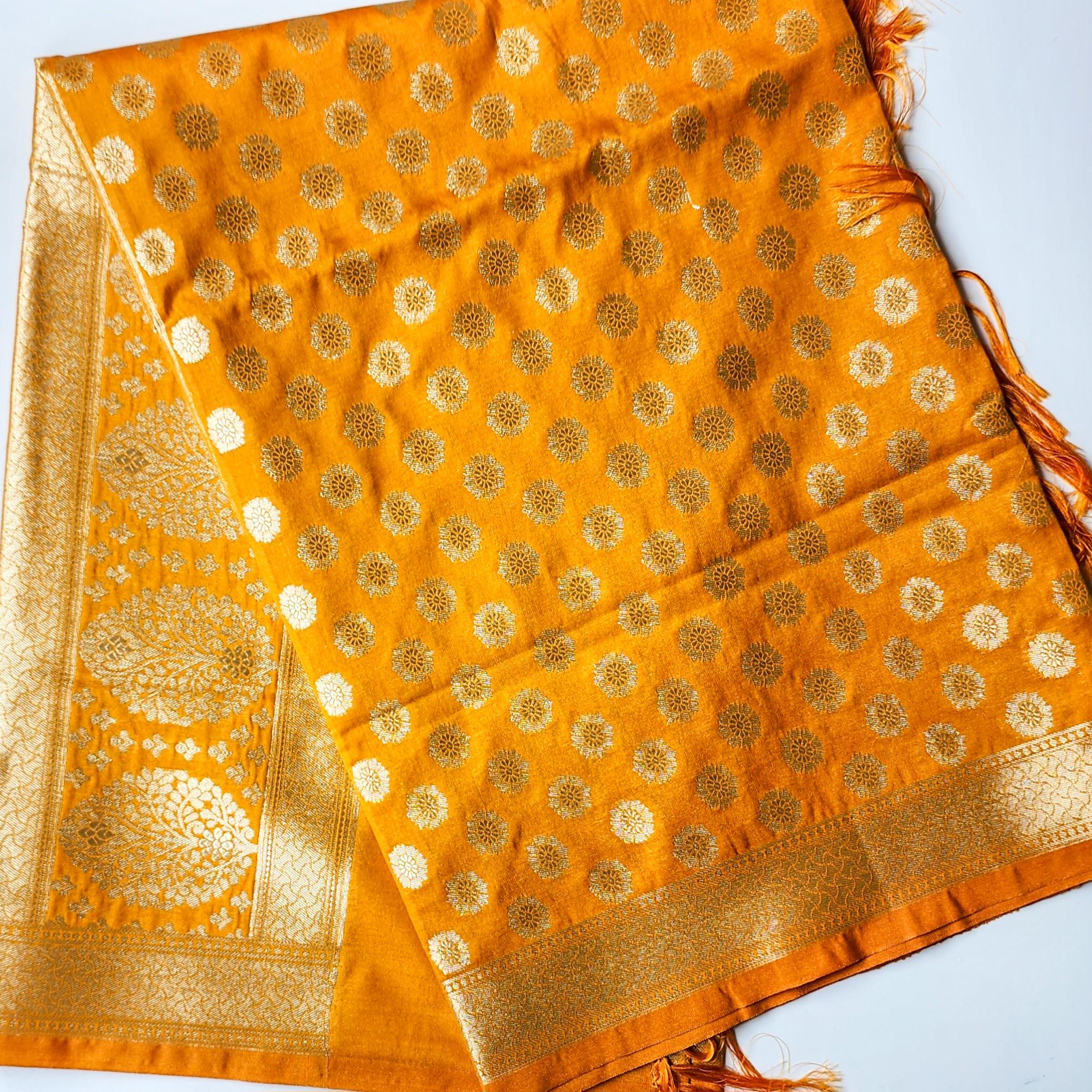 Mustard Yellow Banarasi Dupatta Zari Butti Weave, Warm Heritage Charm