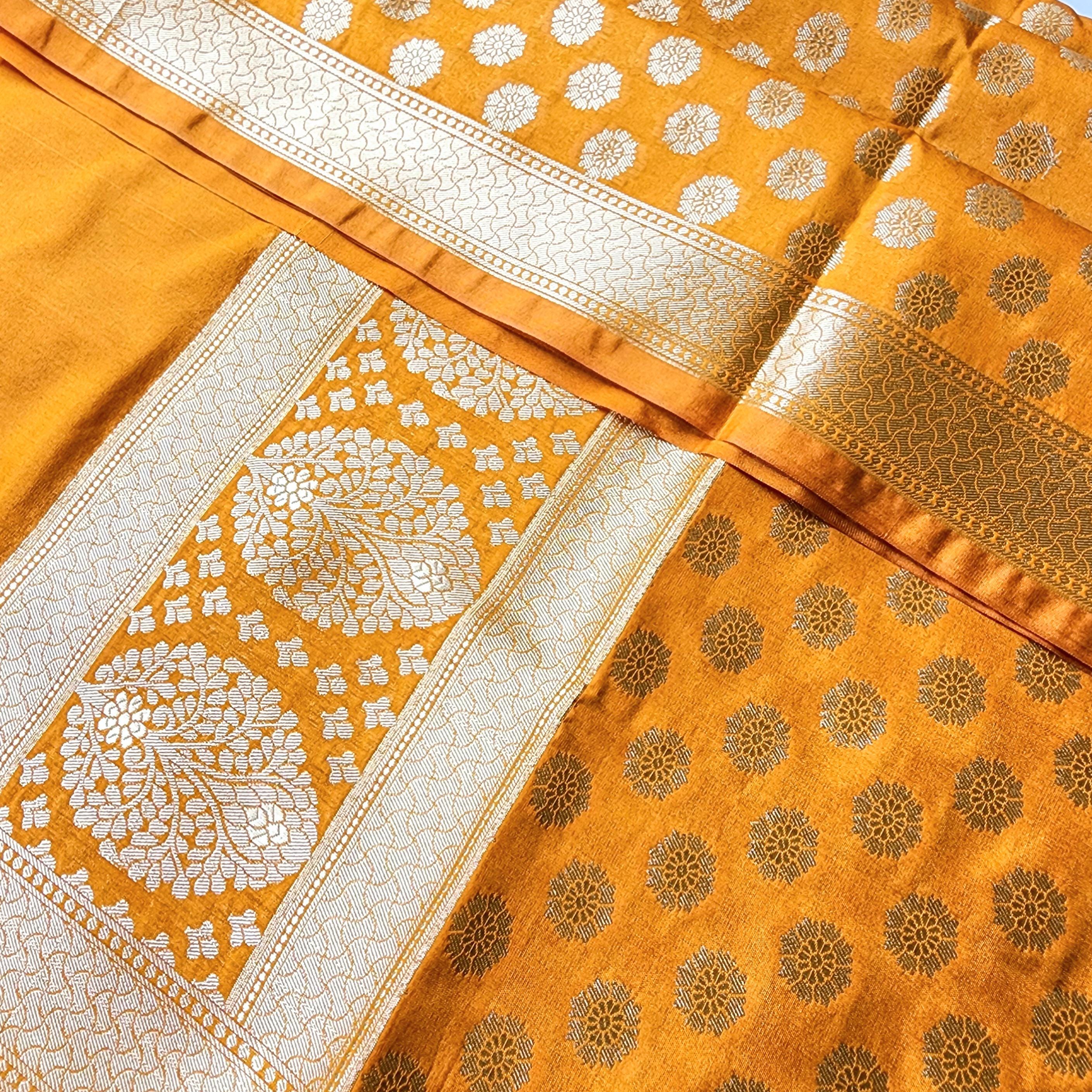 Mustard Yellow Banarasi Dupatta with Soft Polka Dots