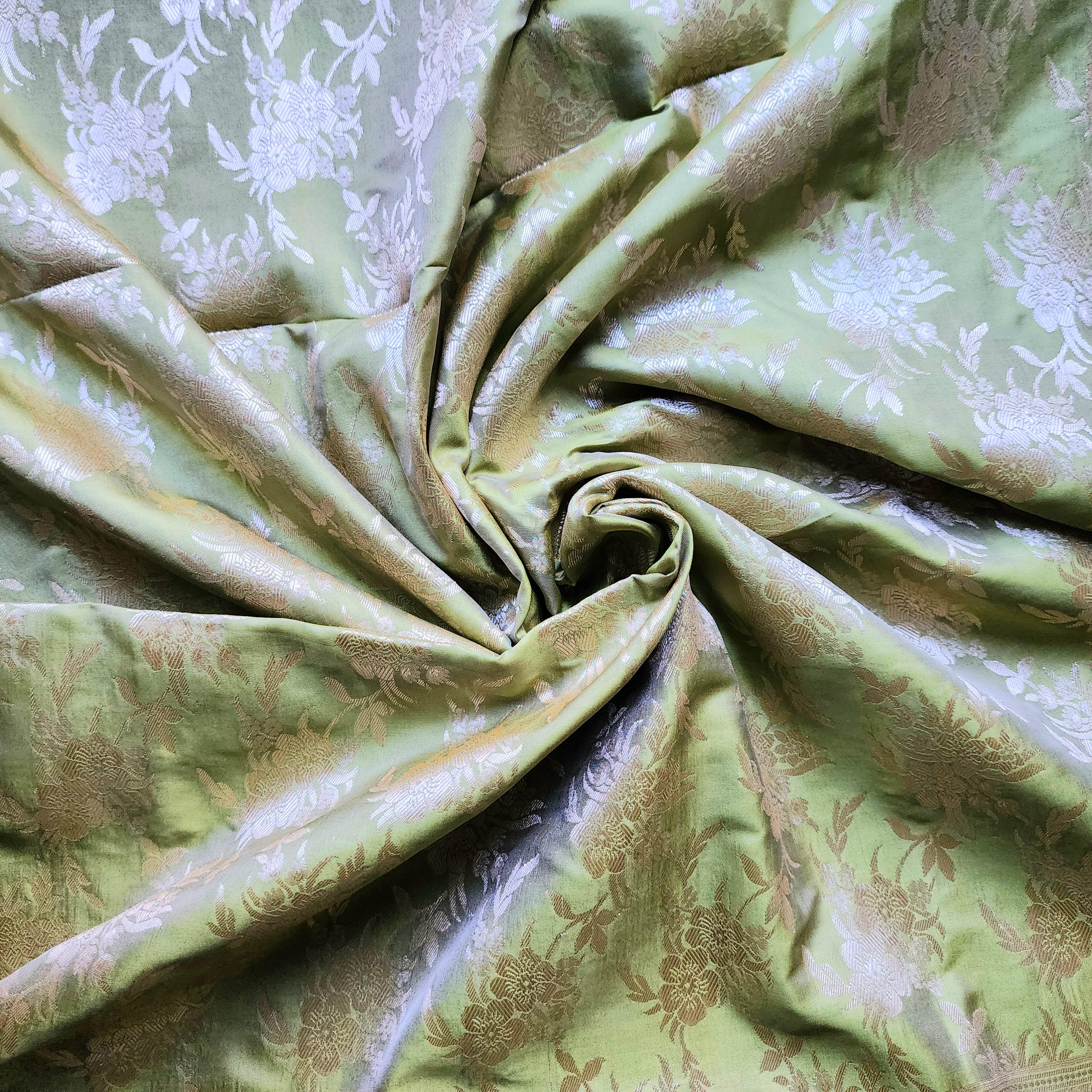 Sage Green Banarasi Dupatta Floral Brocade Zari, Subtle Heritage Grace