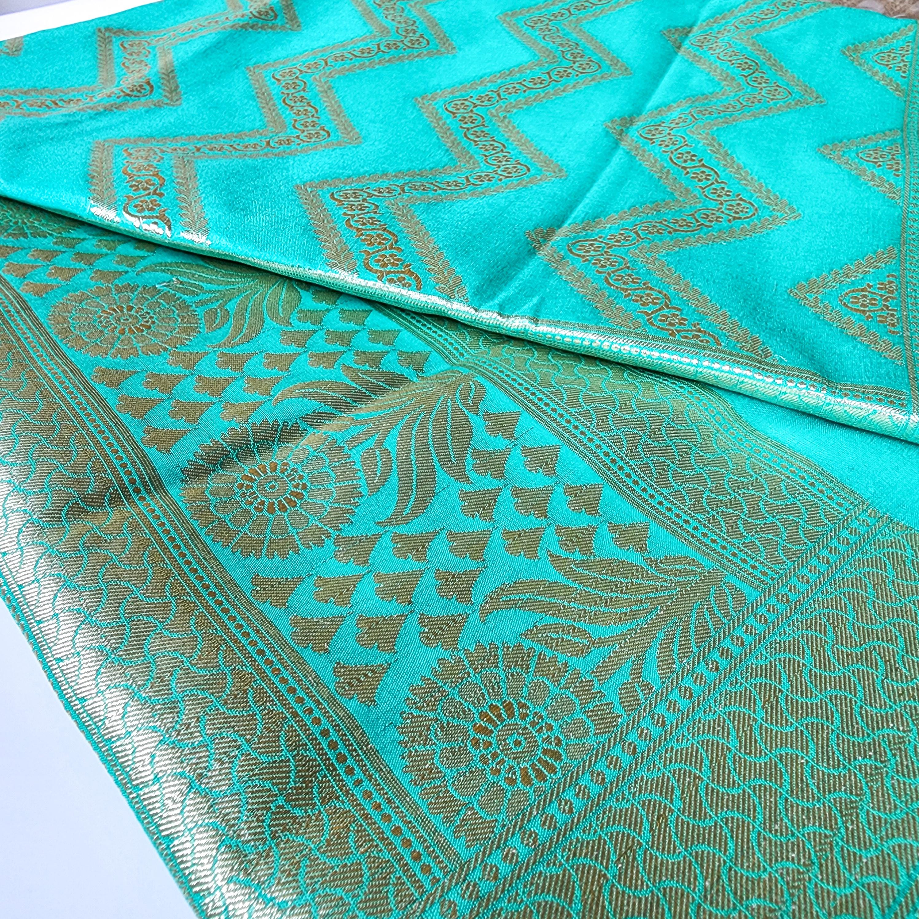Teal Blue Banarasi Dupatta with gold zigzag pattern