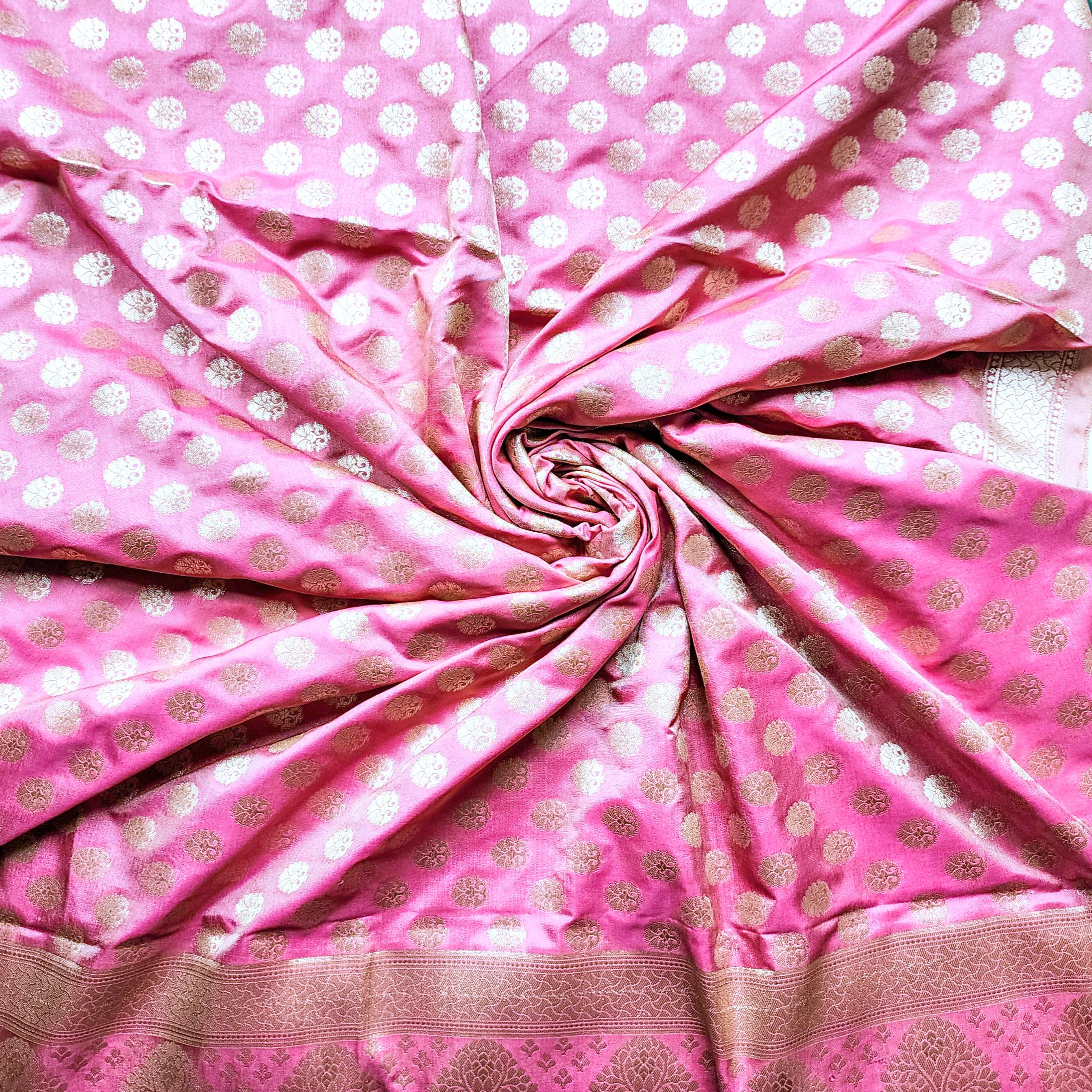 Rose Pink Banarasi Dupatta Golden Butti Weave, Sweet Pastel Perfection