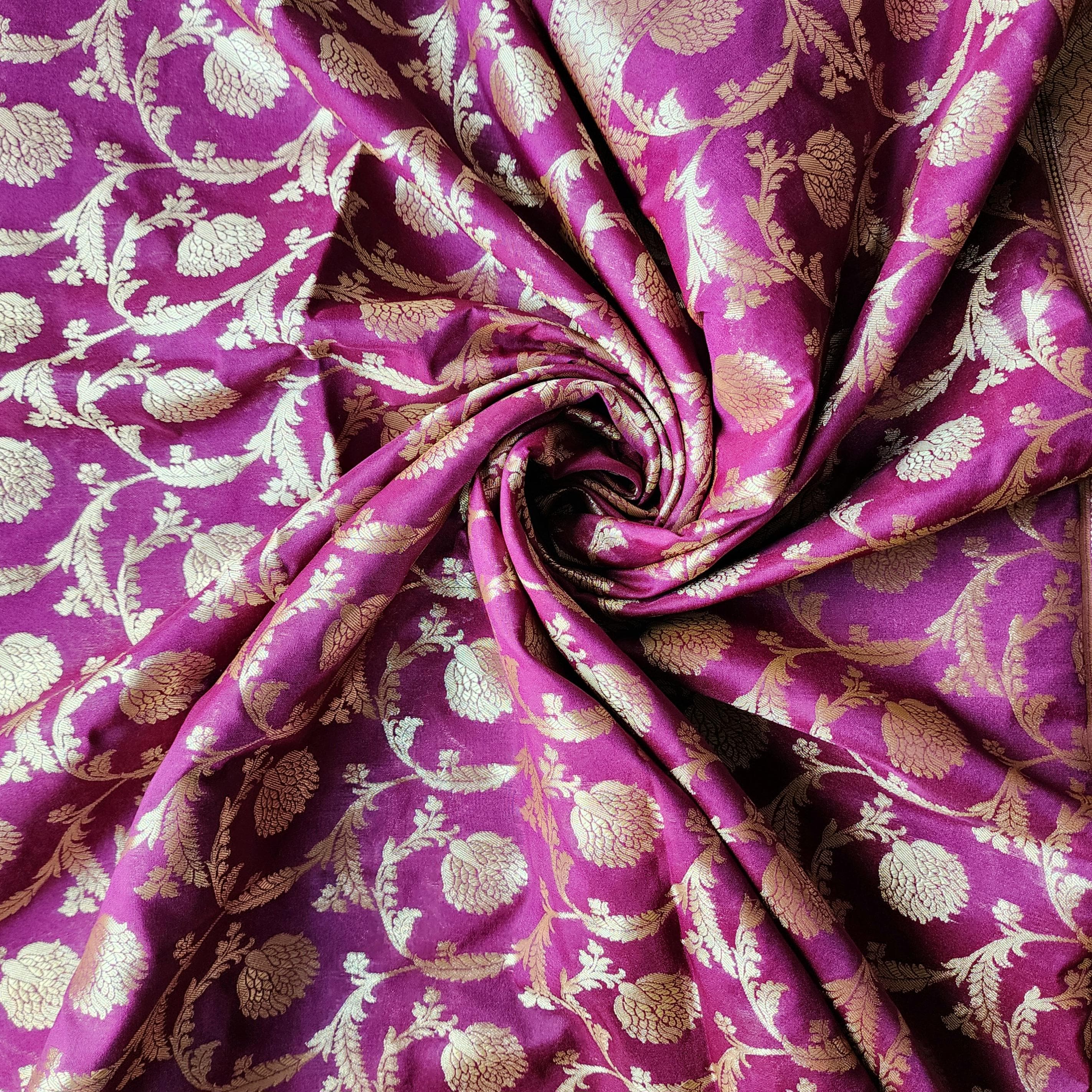 Royal Wine Banarasi Dupatta Zari Blossom Motifs, Purple Evening Look