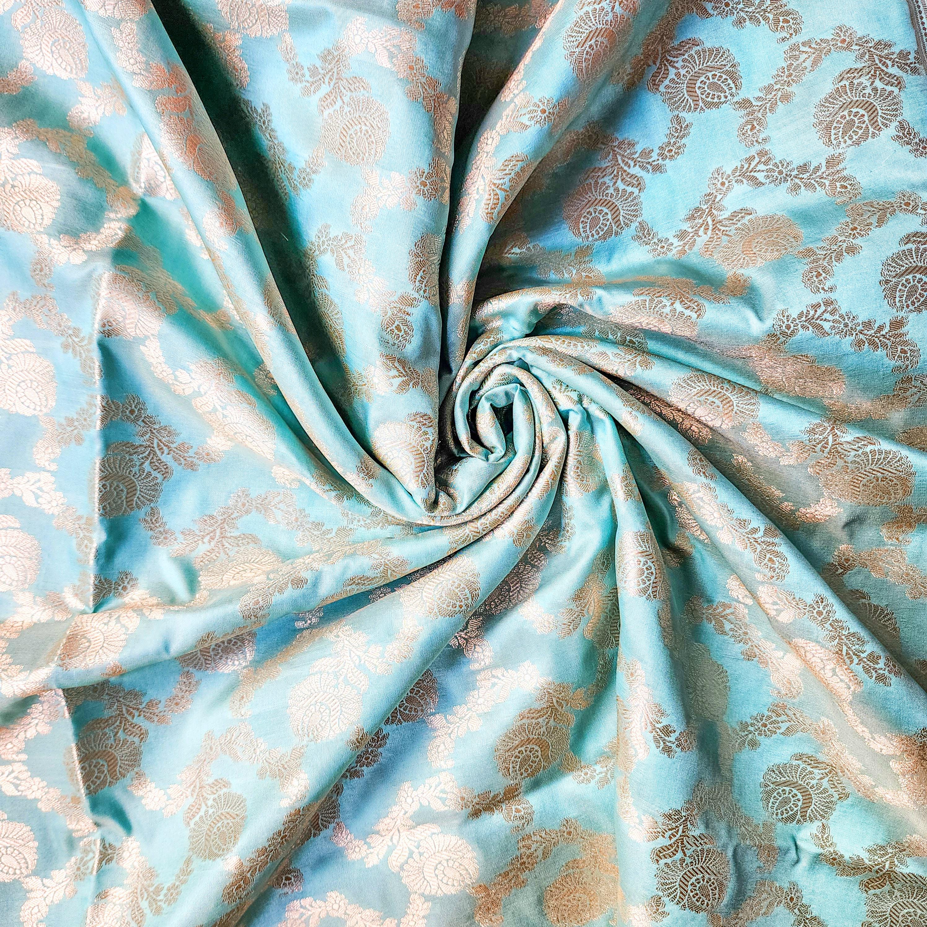 Serene Sky Blue Banarasi Dupatta Golden Floral Weave, Breezy Festive Look