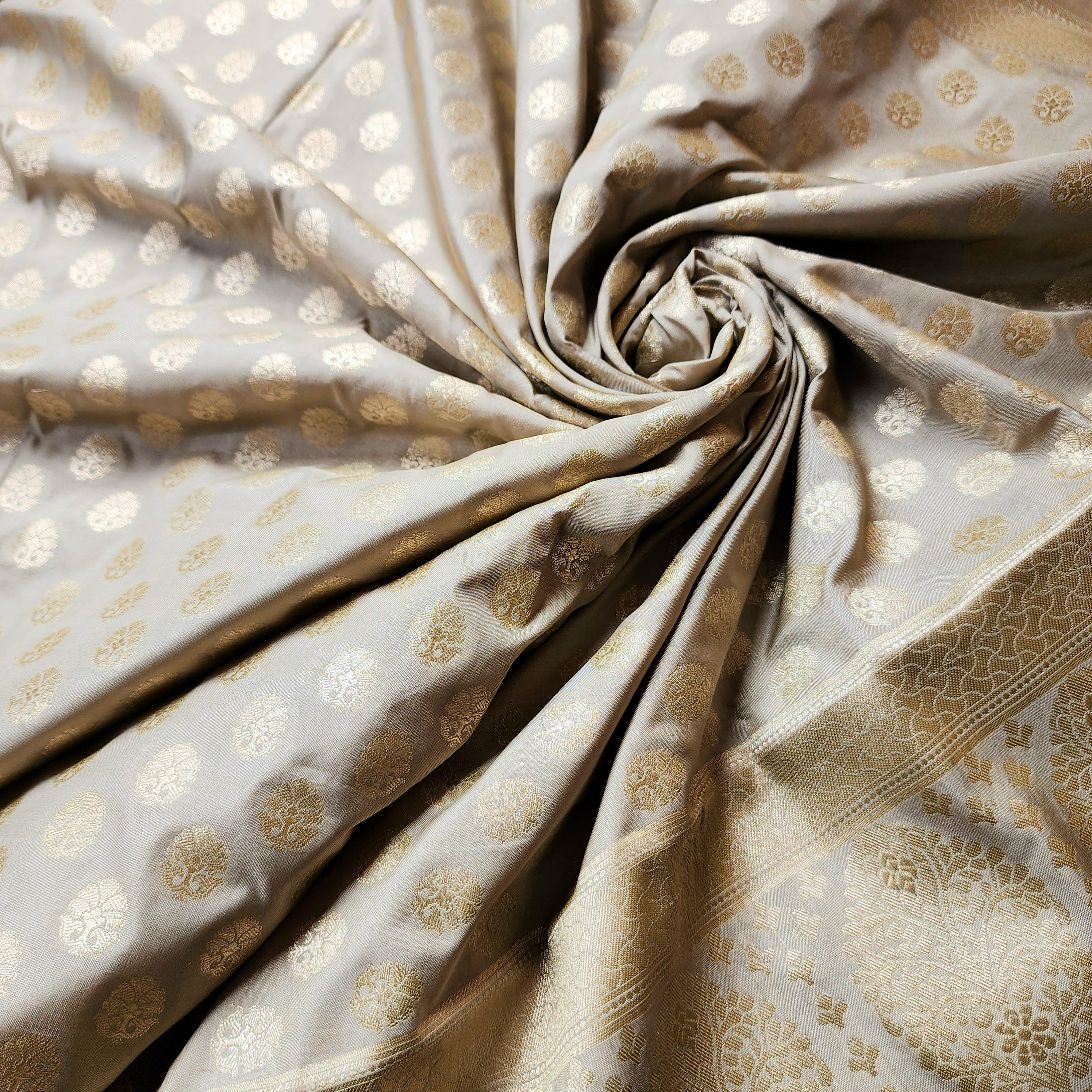 Silver Grey Banarasi Dupatta Subtle Golden Polka Buttis, Elegant Modern Look