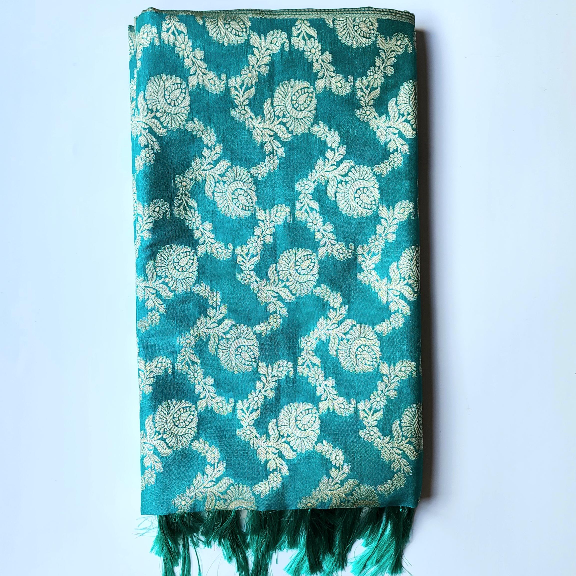 Teal Green Floral Jaal Dupatta with Mughal-Inspired Zari Border