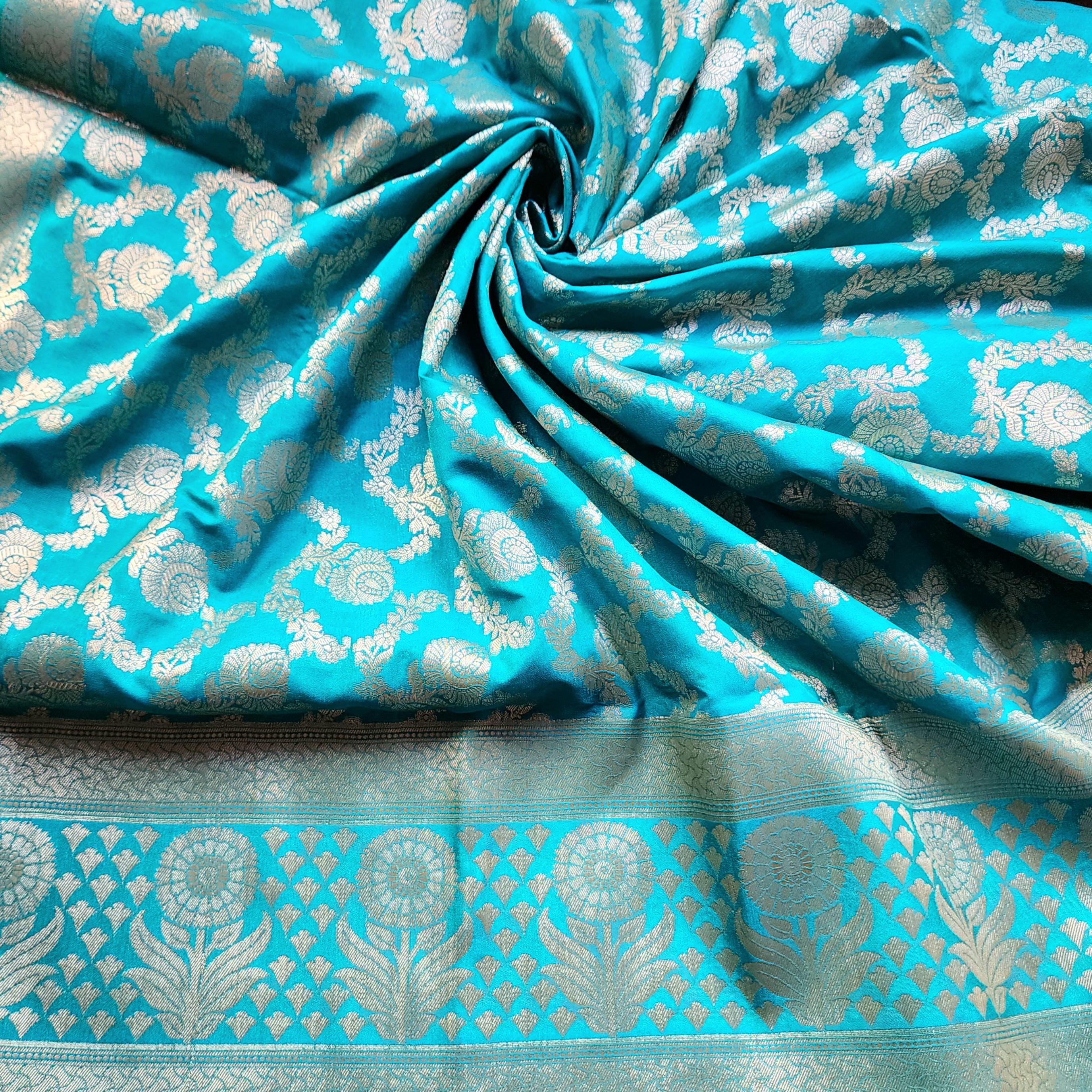 Teal Blue Banarasi Dupatta Handwoven Gold Weave, Bright & Graceful