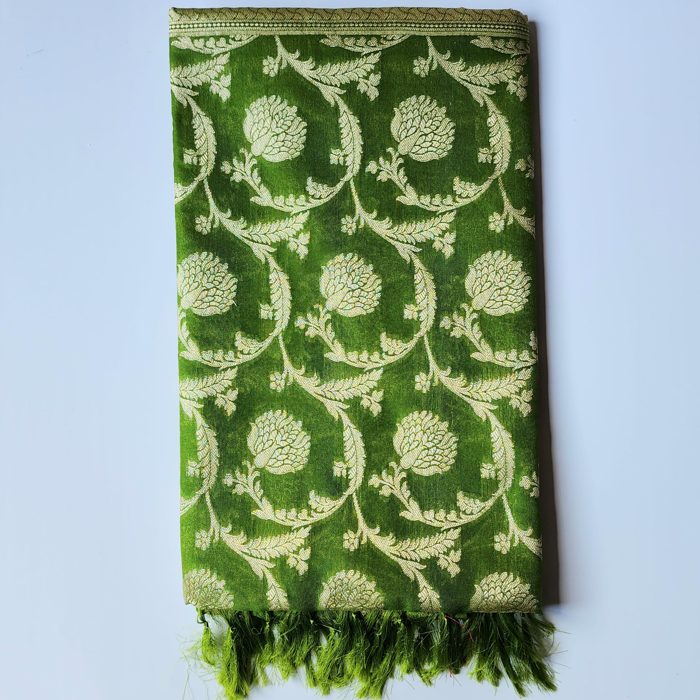 Vibrant Parrot Green Banarasi Dupatta Traditional Zari Work, Fresh Festive Glow