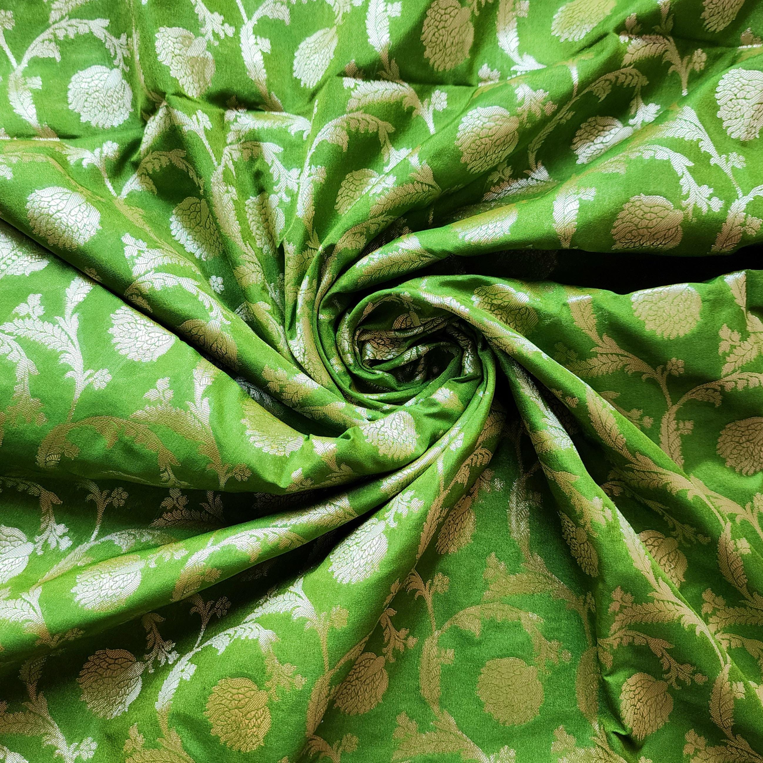 Vibrant Parrot Green Banarasi Dupatta - Zari Blossom Motifs
