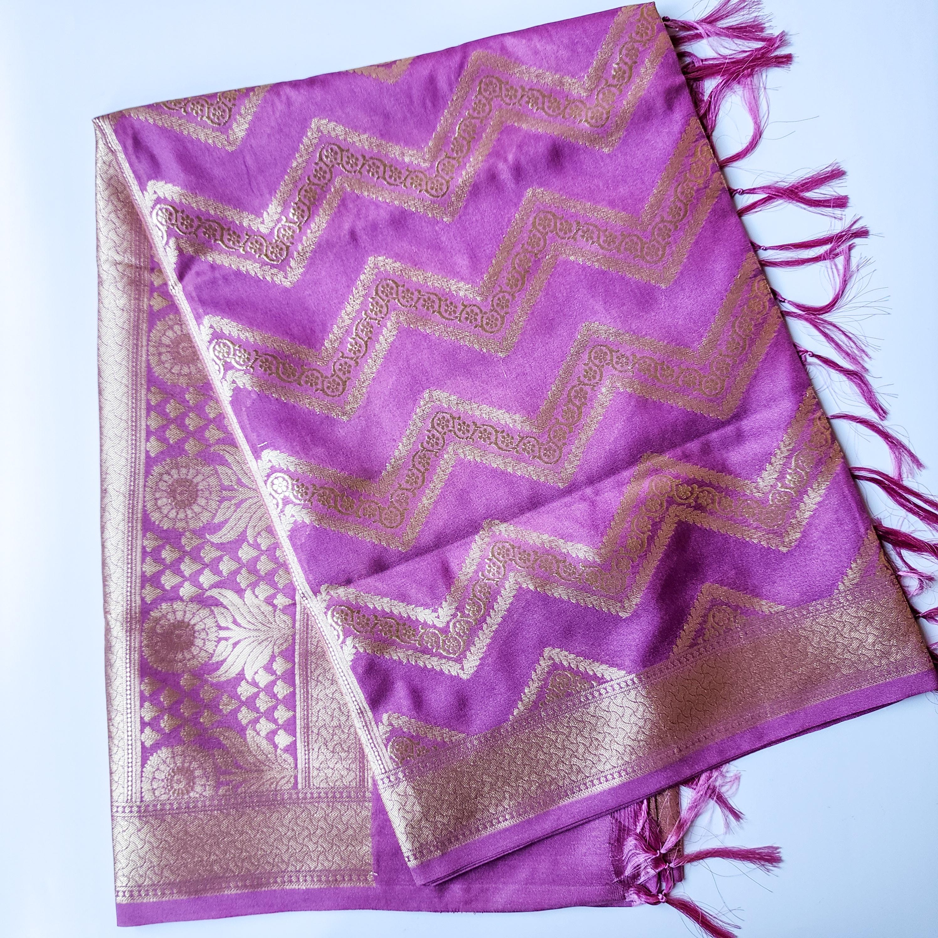 Orchid Purple Banarasi Dupatta Luxe Chevron Design, Perfect for Parties