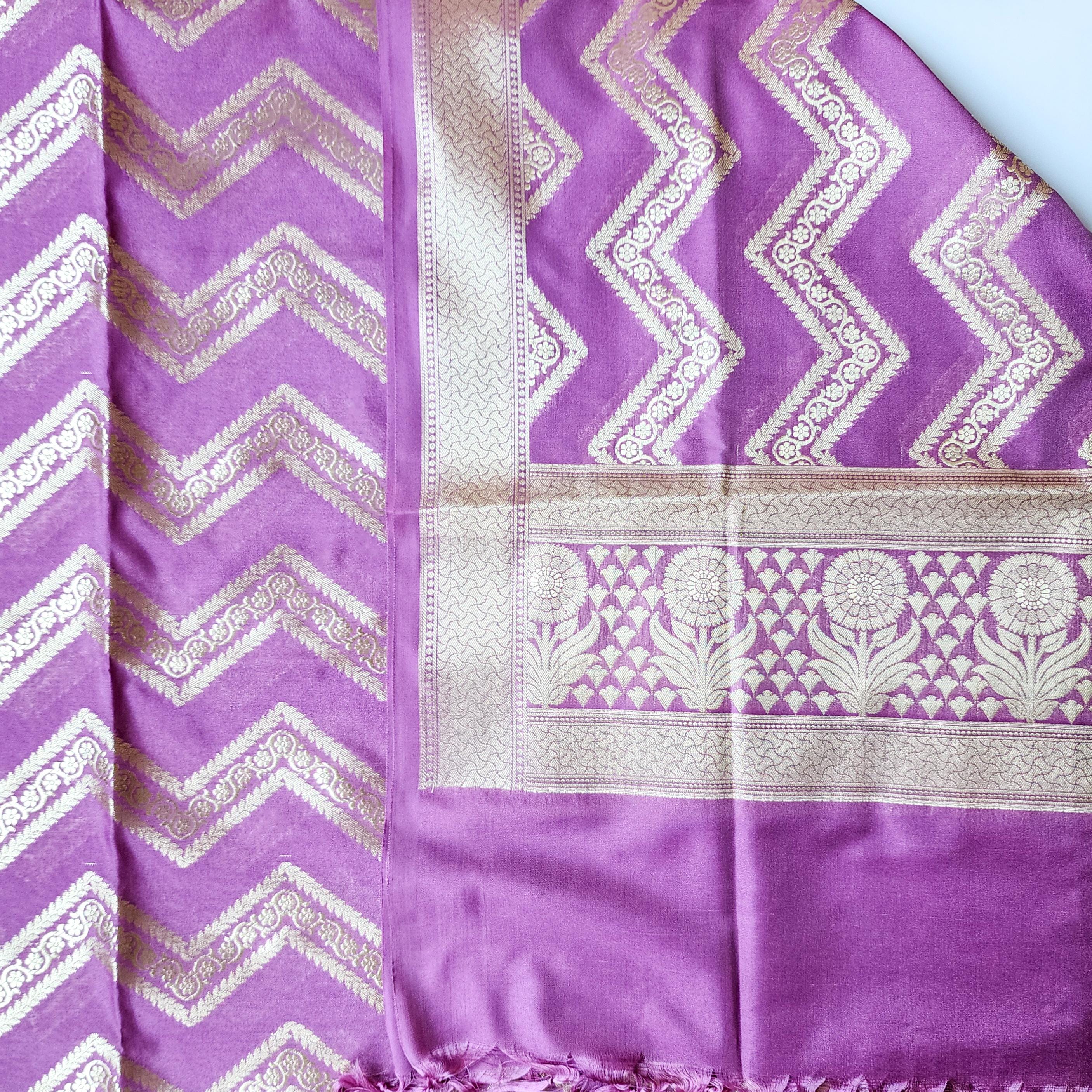 Orchid Purple Banarasi Dupatta Luxe Chevron Design, Perfect for Parties