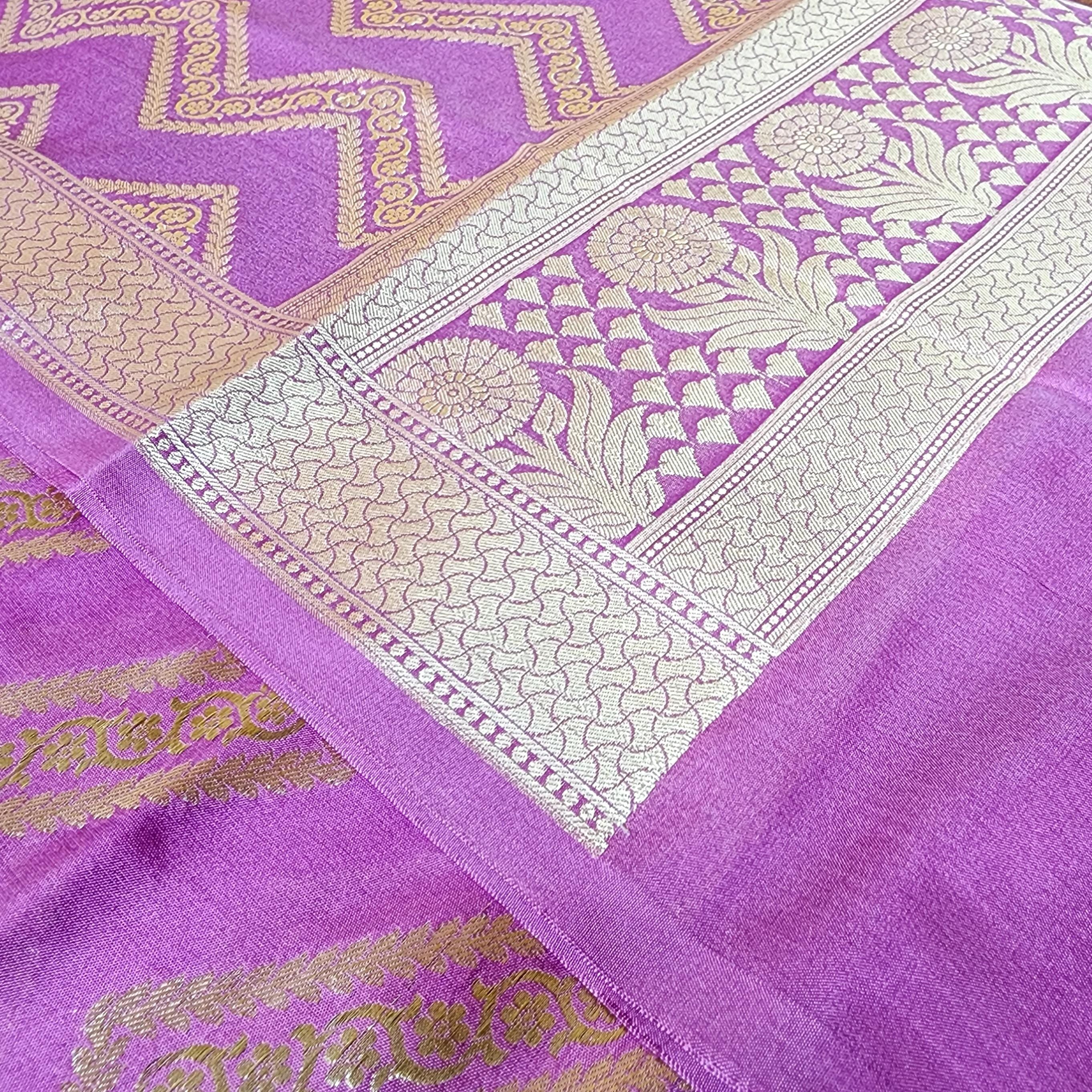 Orchid Purple Banarasi Dupatta Luxe Chevron Design, Perfect for Parties