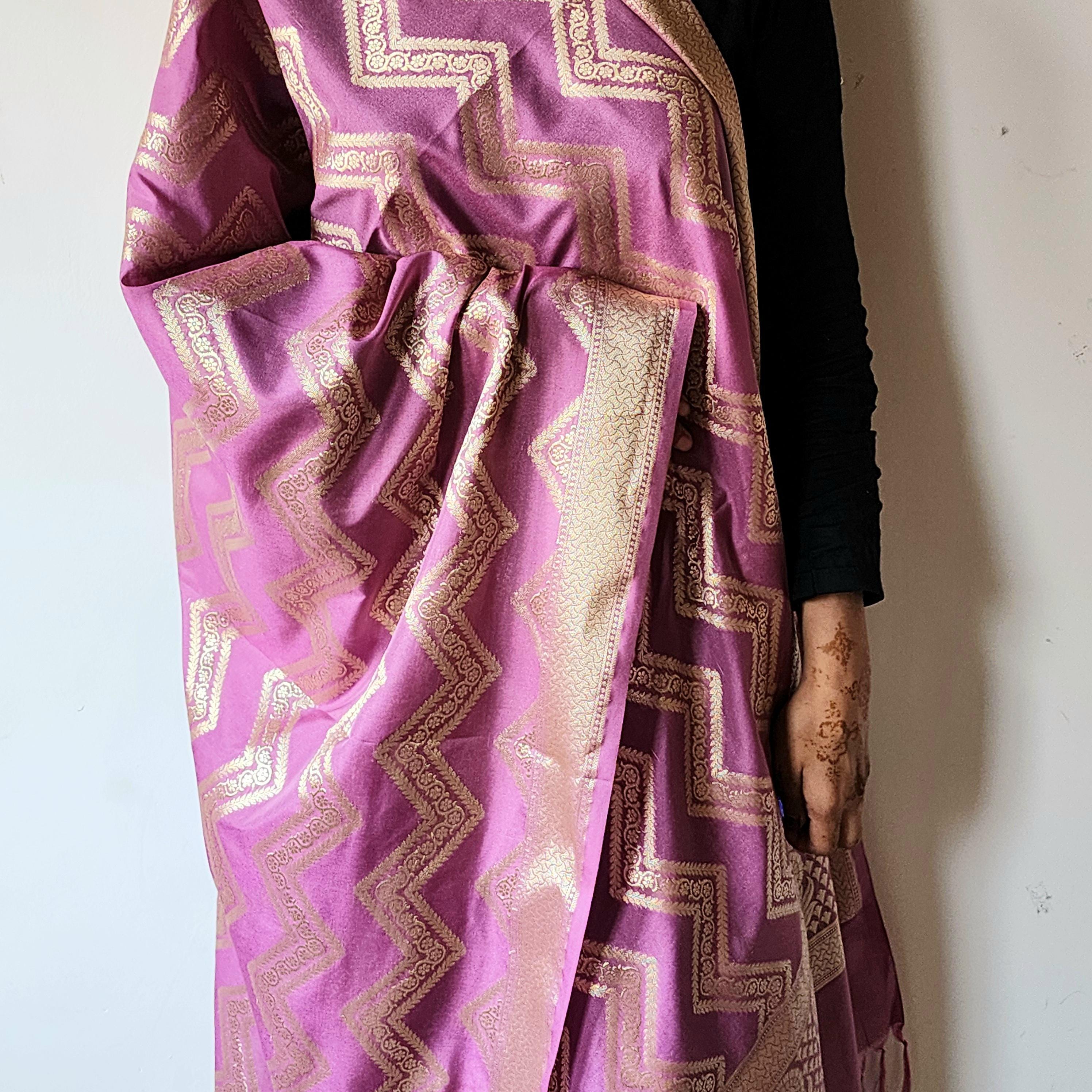 Orchid Purple Banarasi Dupatta Luxe Chevron Design, Perfect for Parties