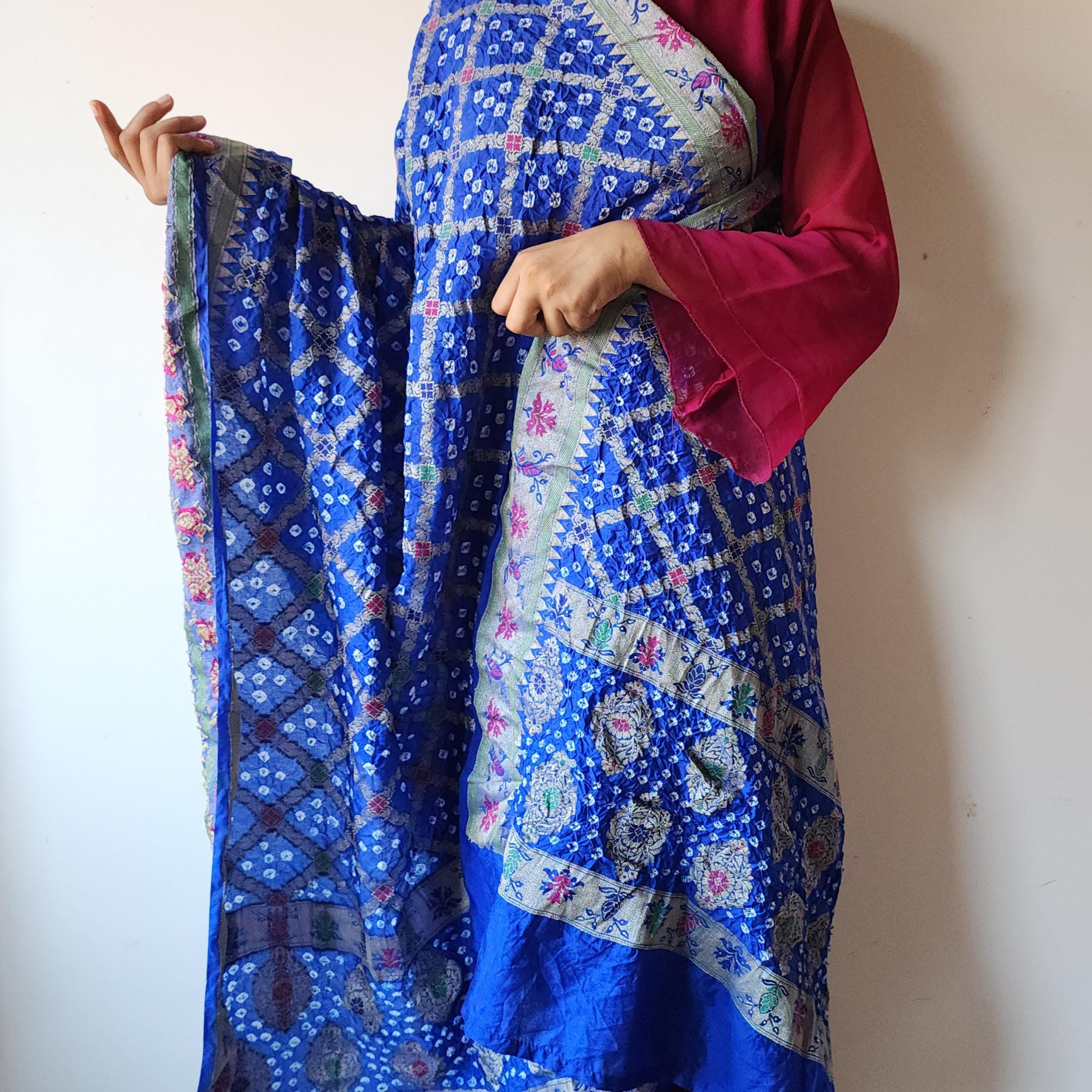 Royal Blue Bandhni Dupatta with Golden Border & Banarasi Meenakari Detailing