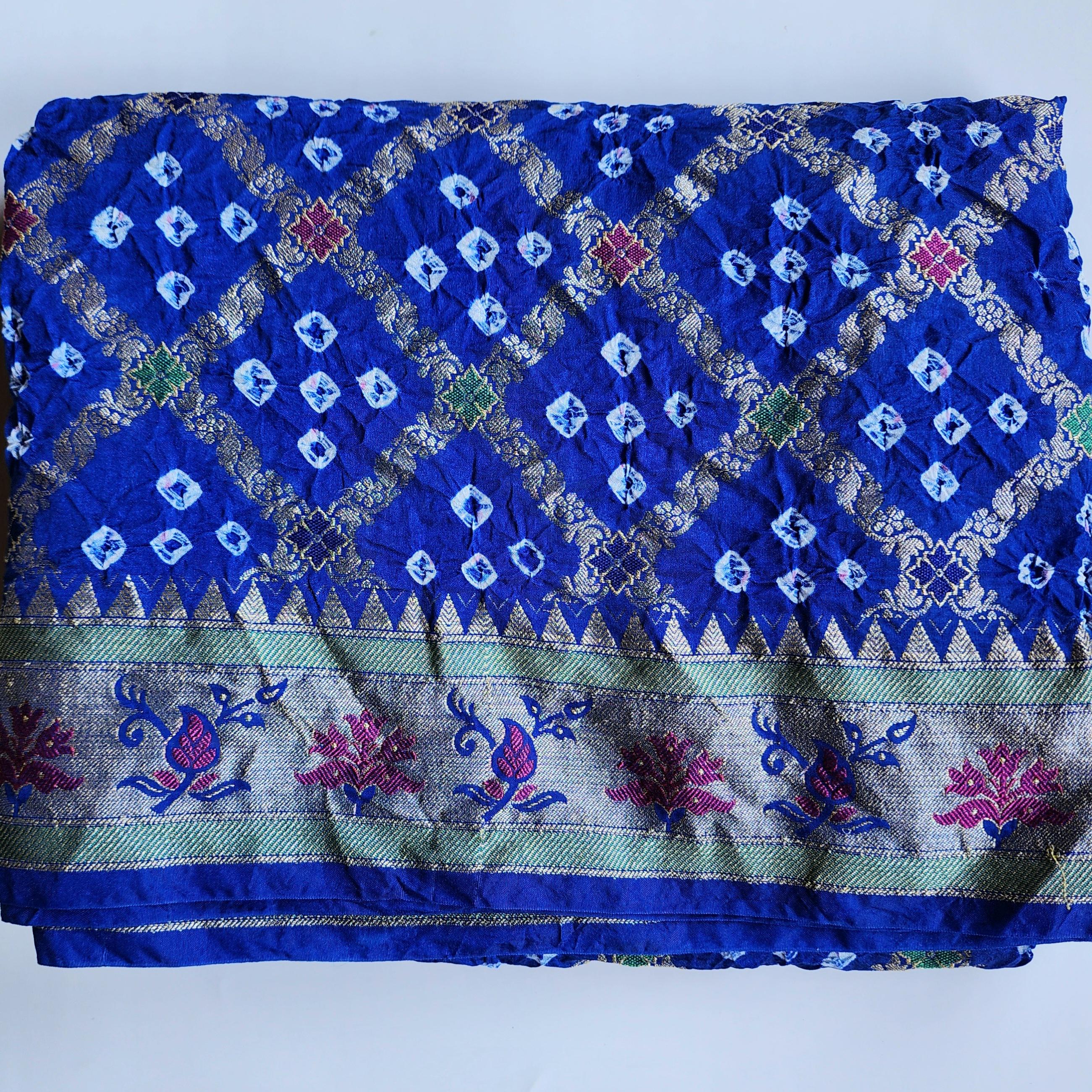 Royal Blue Bandhni Dupatta with Golden Border & Banarasi Meenakari Detailing