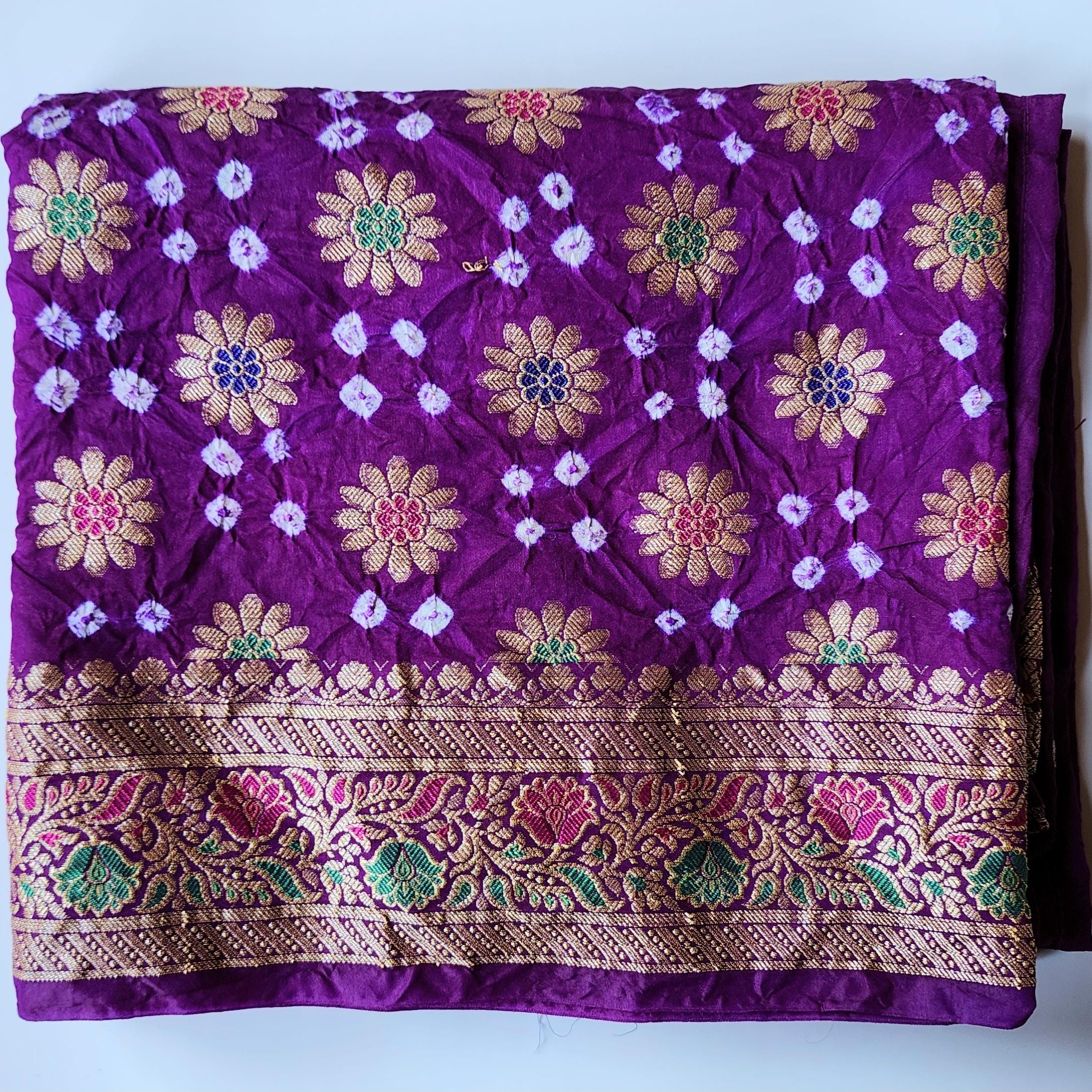 Royal Purple Bandhni Dupatta with Golden Zari Border & Banarasi Meenakari Motifs